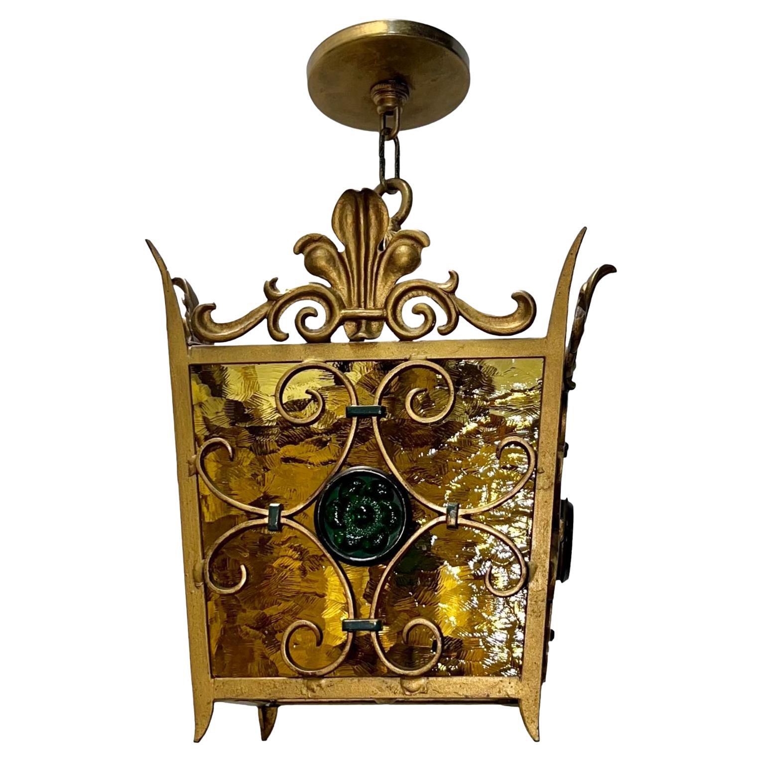 Gilt Iron Lantern For Sale