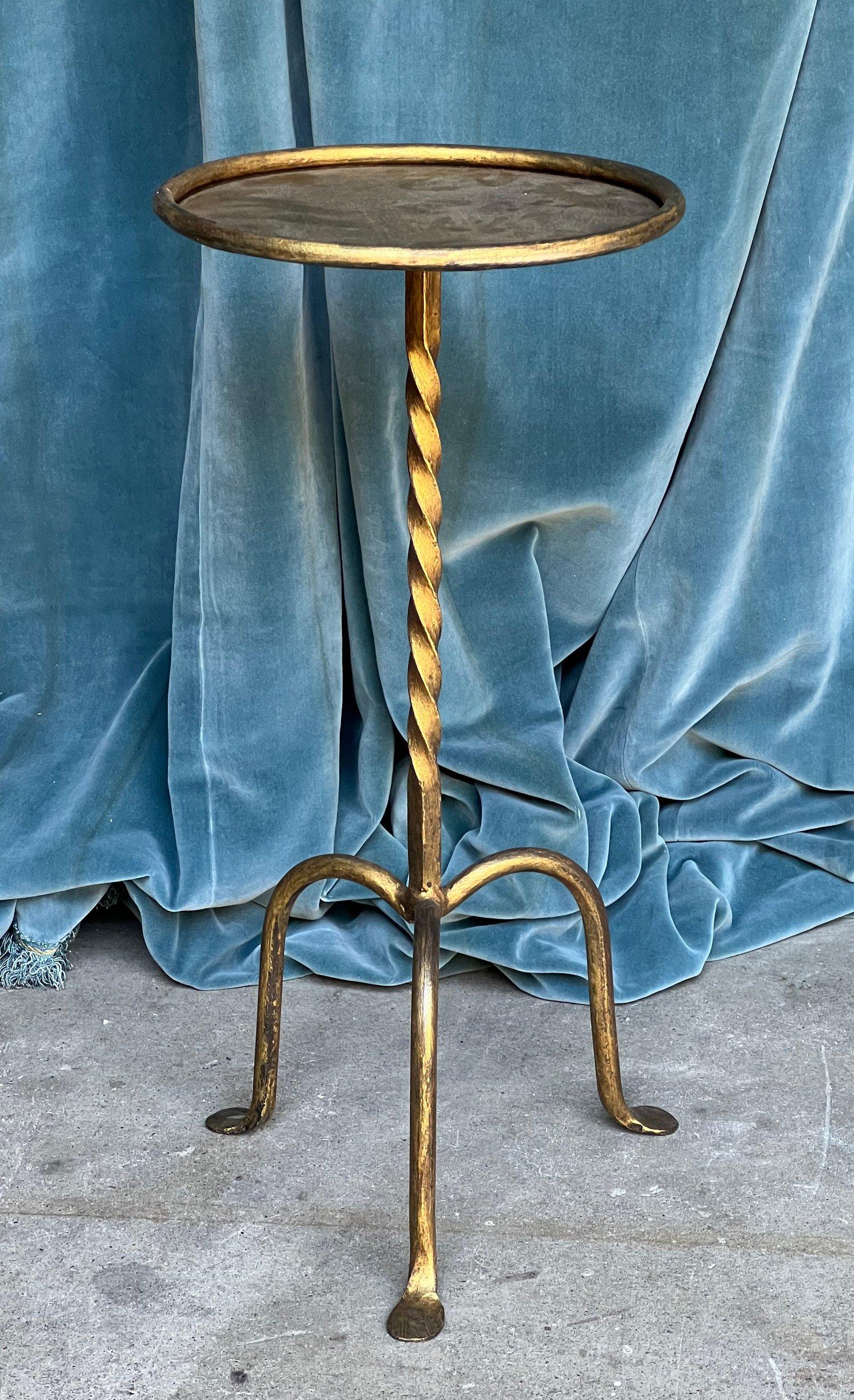 Gilt Iron Martini Table With a Twisted Stem In Good Condition In Buchanan, NY