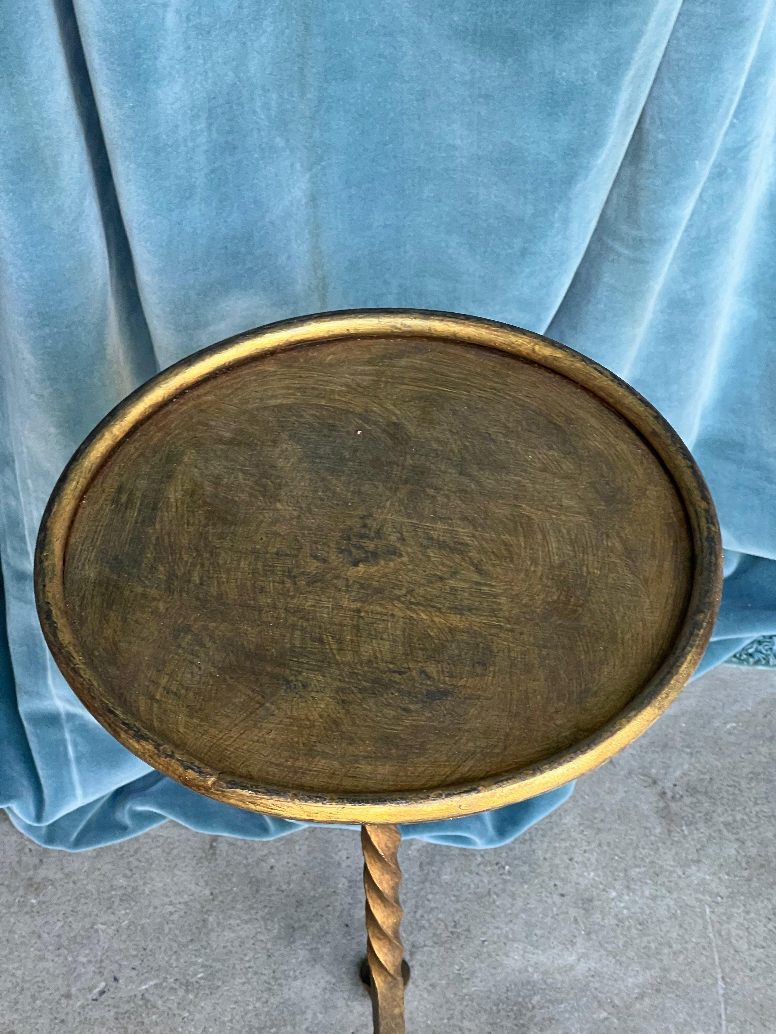 Mid-20th Century Gilt Iron Martini Table With a Twisted Stem