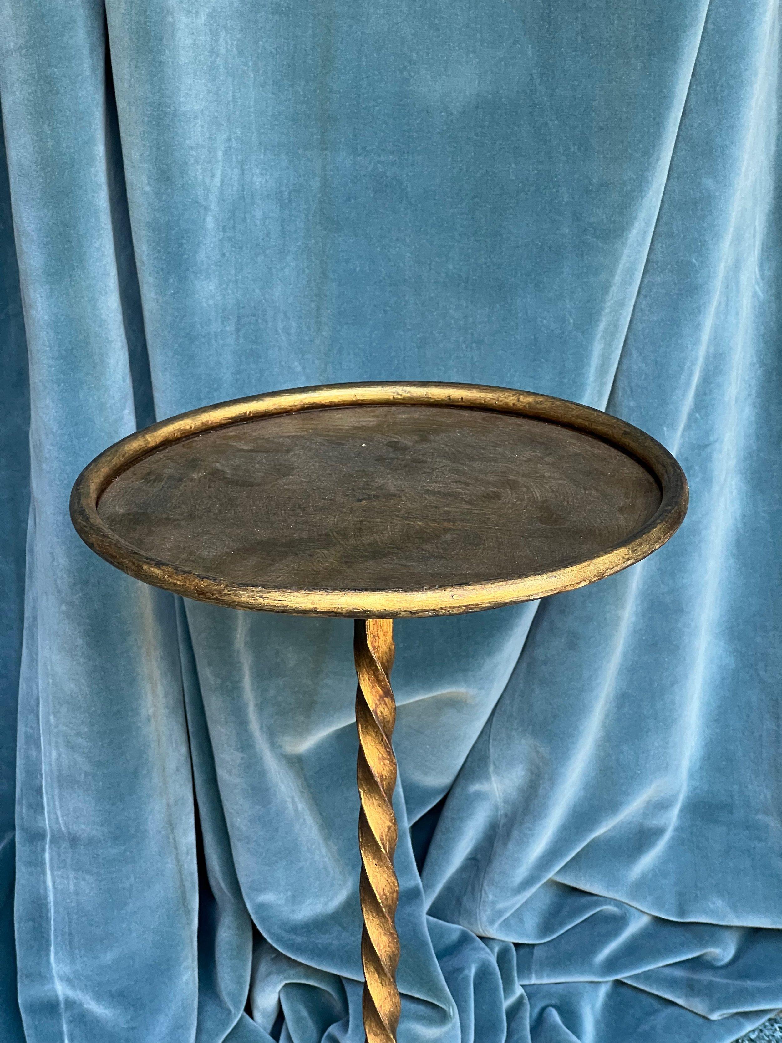 Gilt Iron Martini Table With a Twisted Stem 2