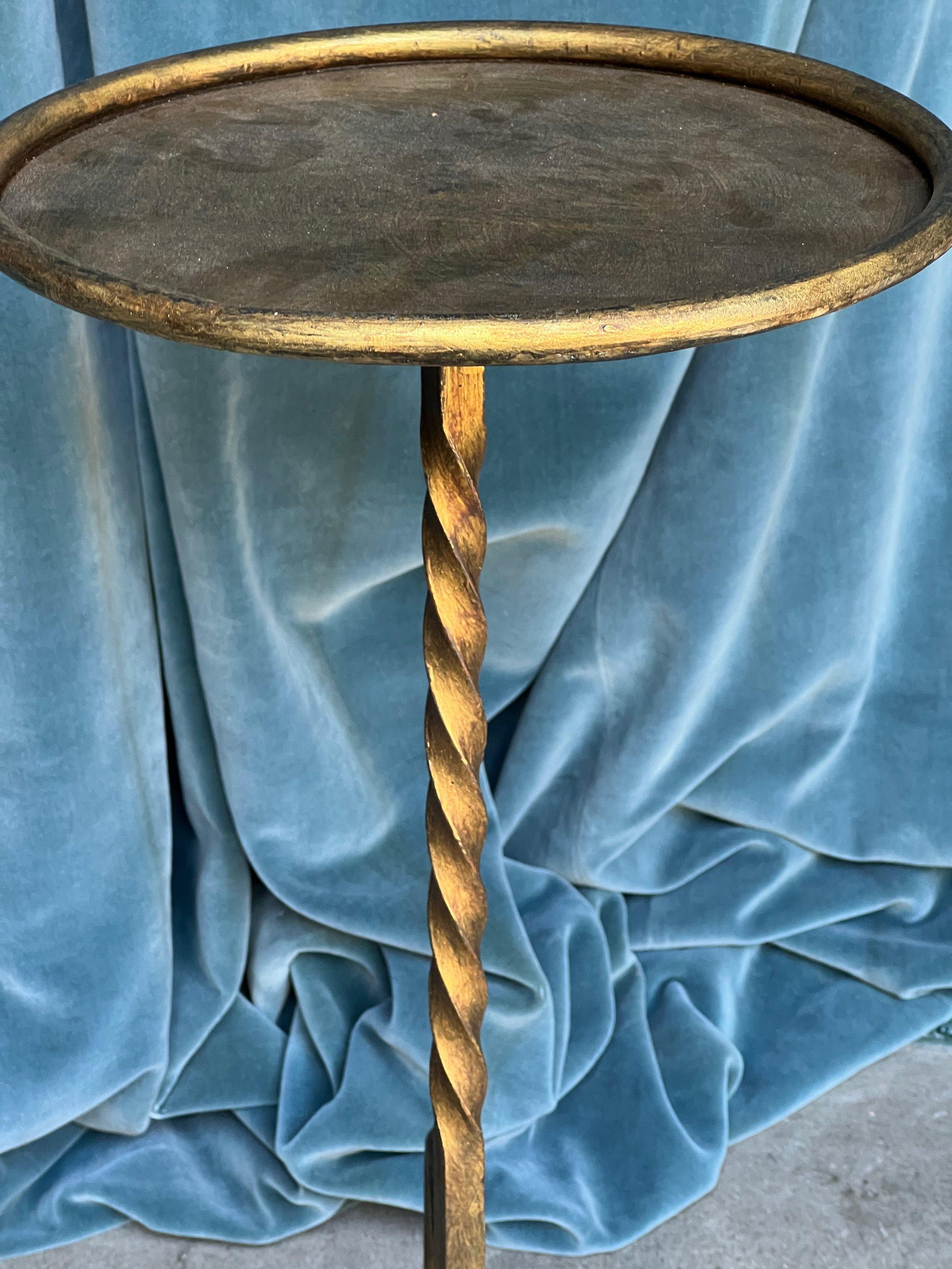 Gilt Iron Martini Table With a Twisted Stem 3