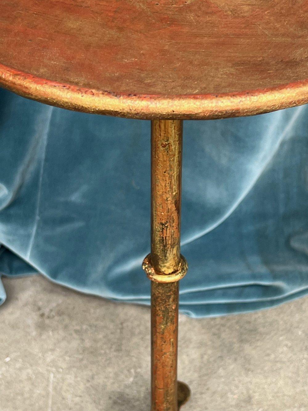 Gilt Iron Martini Table on Tripod Base In Good Condition In Buchanan, NY