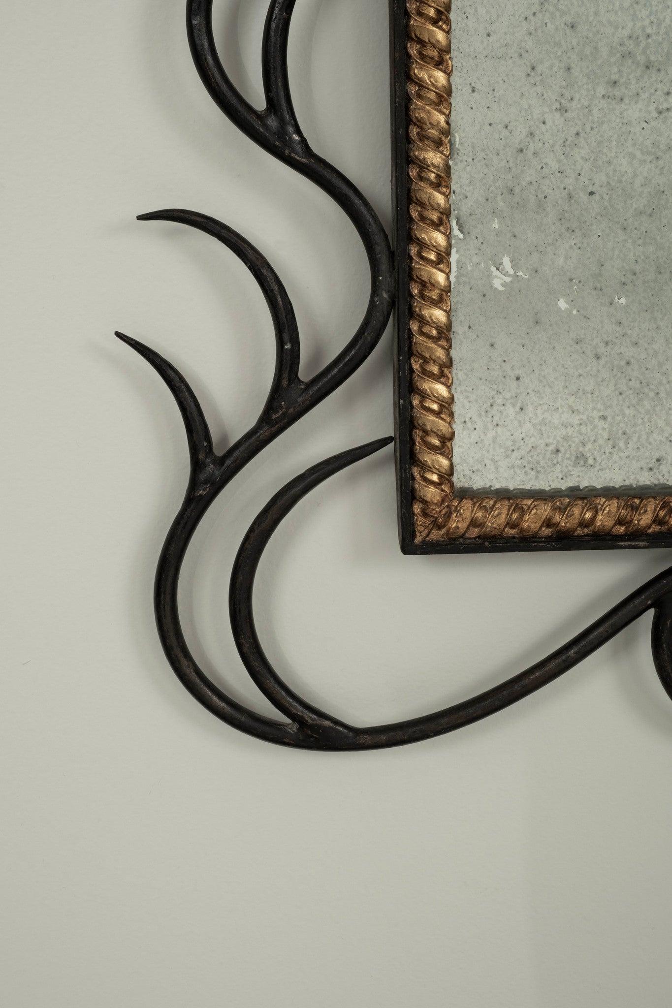 Fer Miroir Branch Swag et Sun Gilt Iron à la manière de Gilbert Poillerat en vente