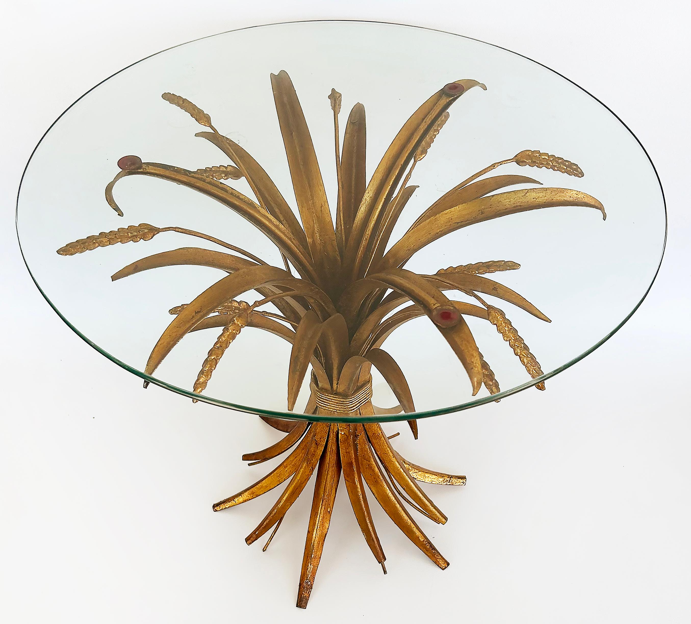 Hollywood Regency Gilt Iron Sheaf of Wheat Coco Chanel Side Drinks Table, Italy 1970s