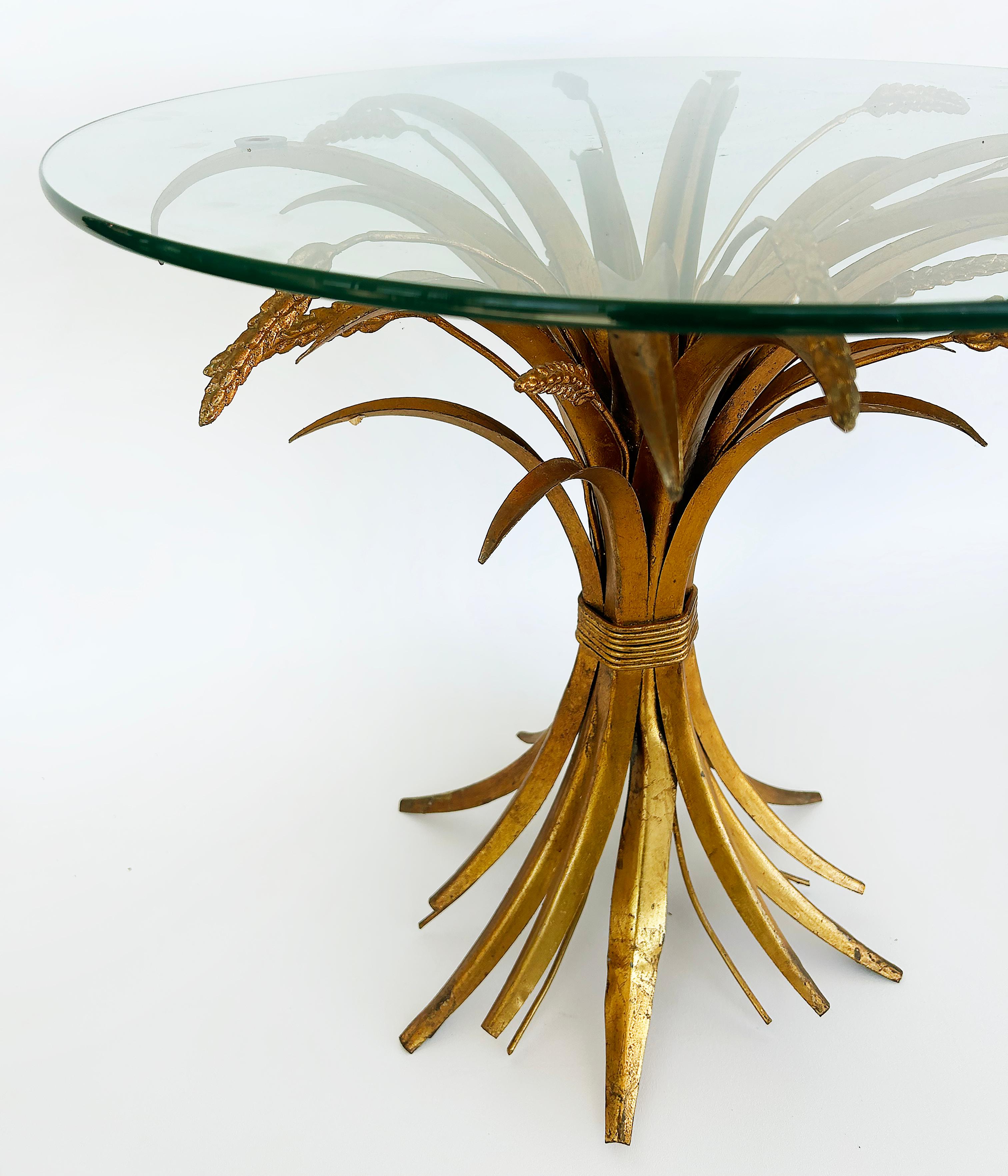 Italian Gilt Iron Sheaf of Wheat Coco Chanel Side Drinks Table, Italy 1970s