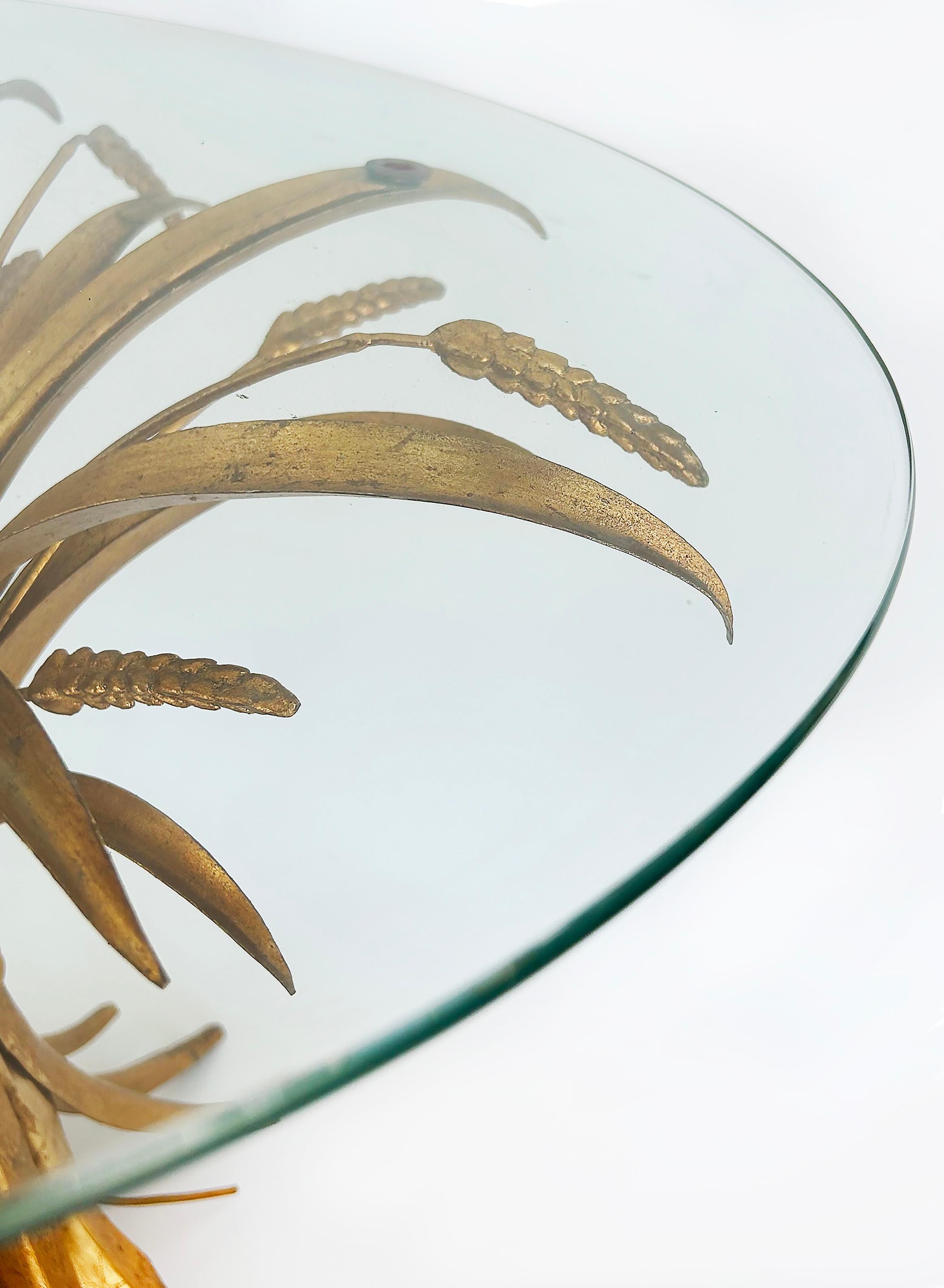 Glass Gilt Iron Sheaf of Wheat Coco Chanel Side Drinks Table, Italy 1970s