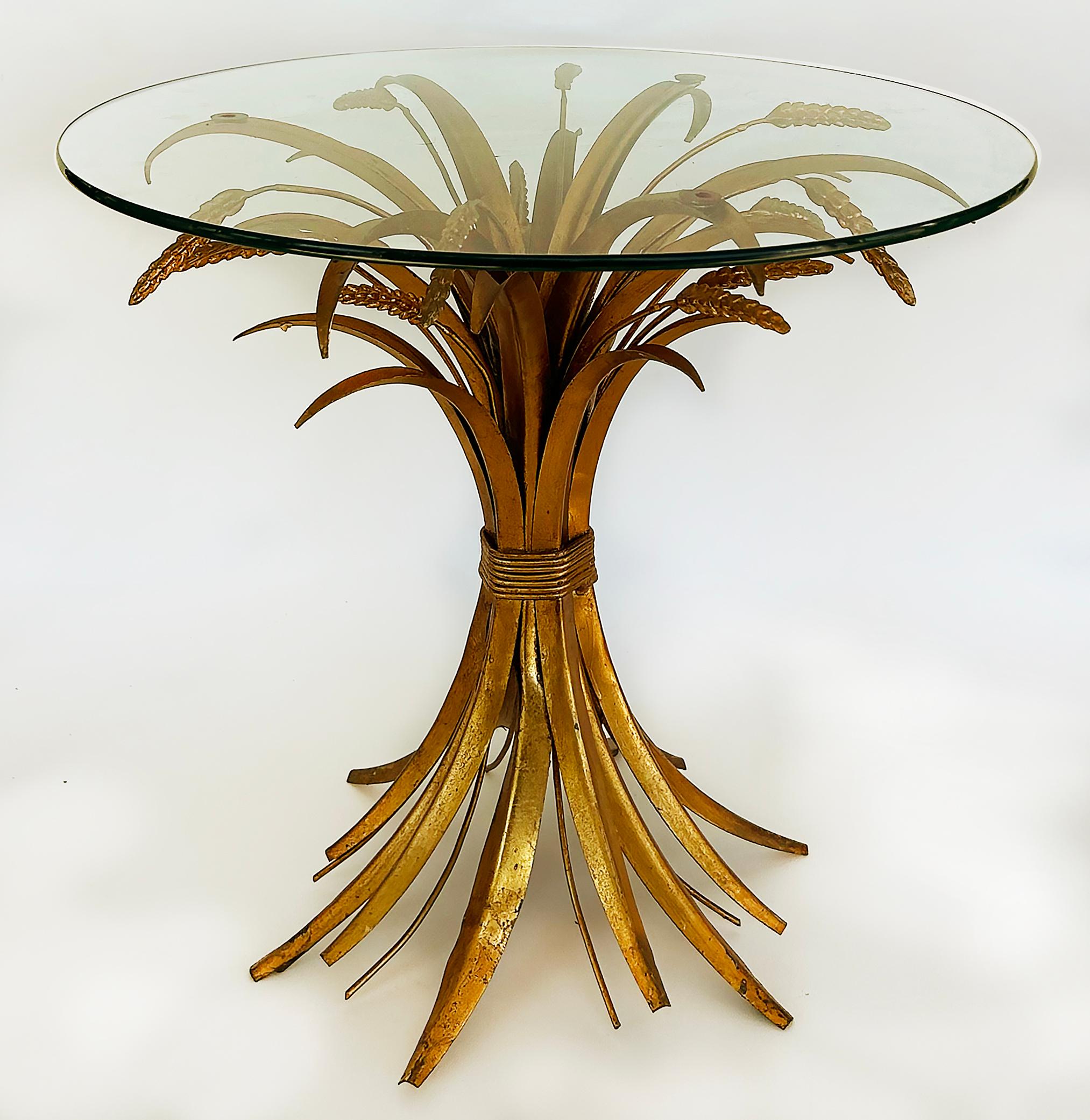 Gilt Iron Sheaf of Wheat Coco Chanel Side Drinks Table, Italy 1970s 1