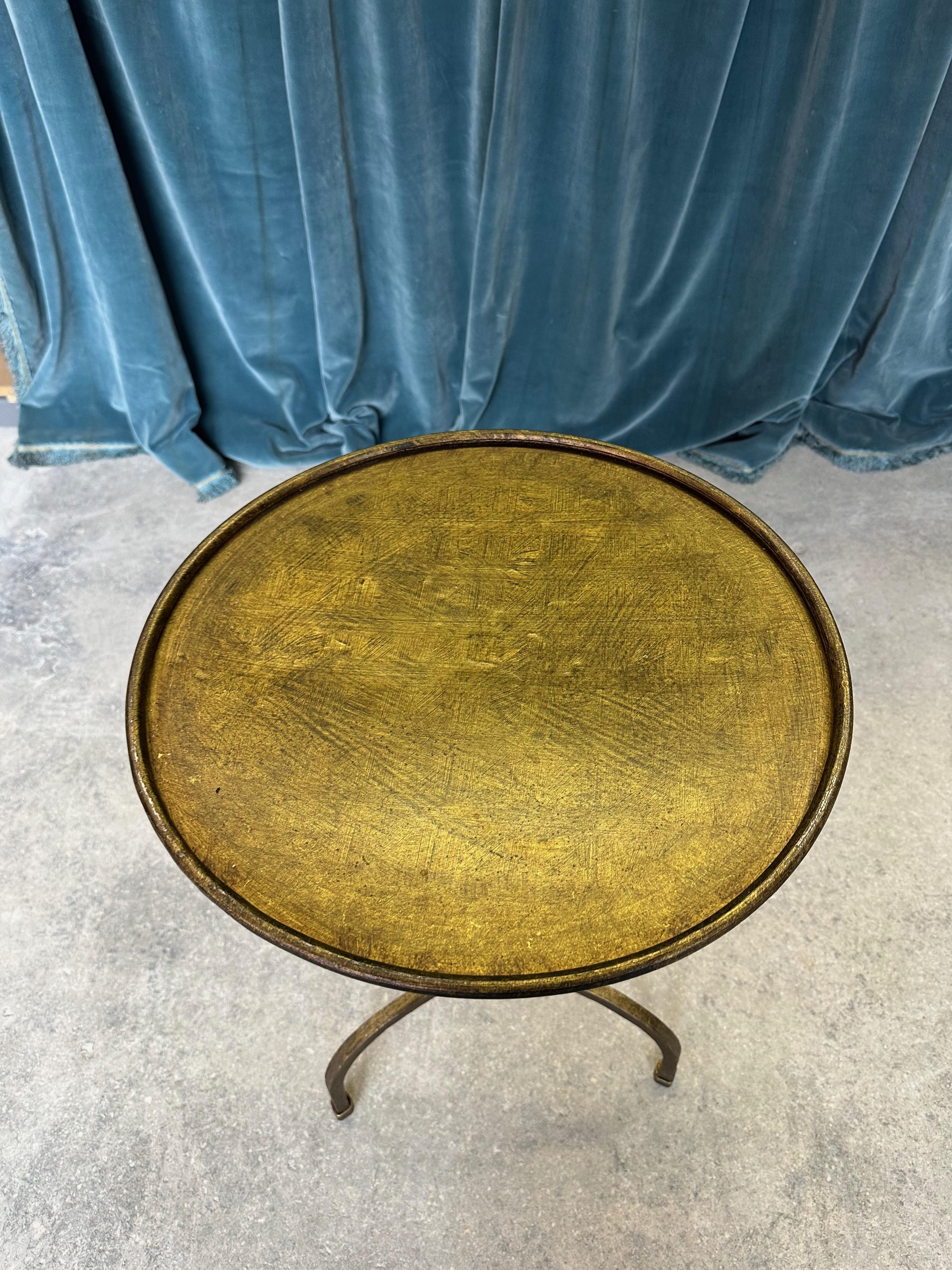 Gilt Iron Side Table On An Arched Tripod Base For Sale 7
