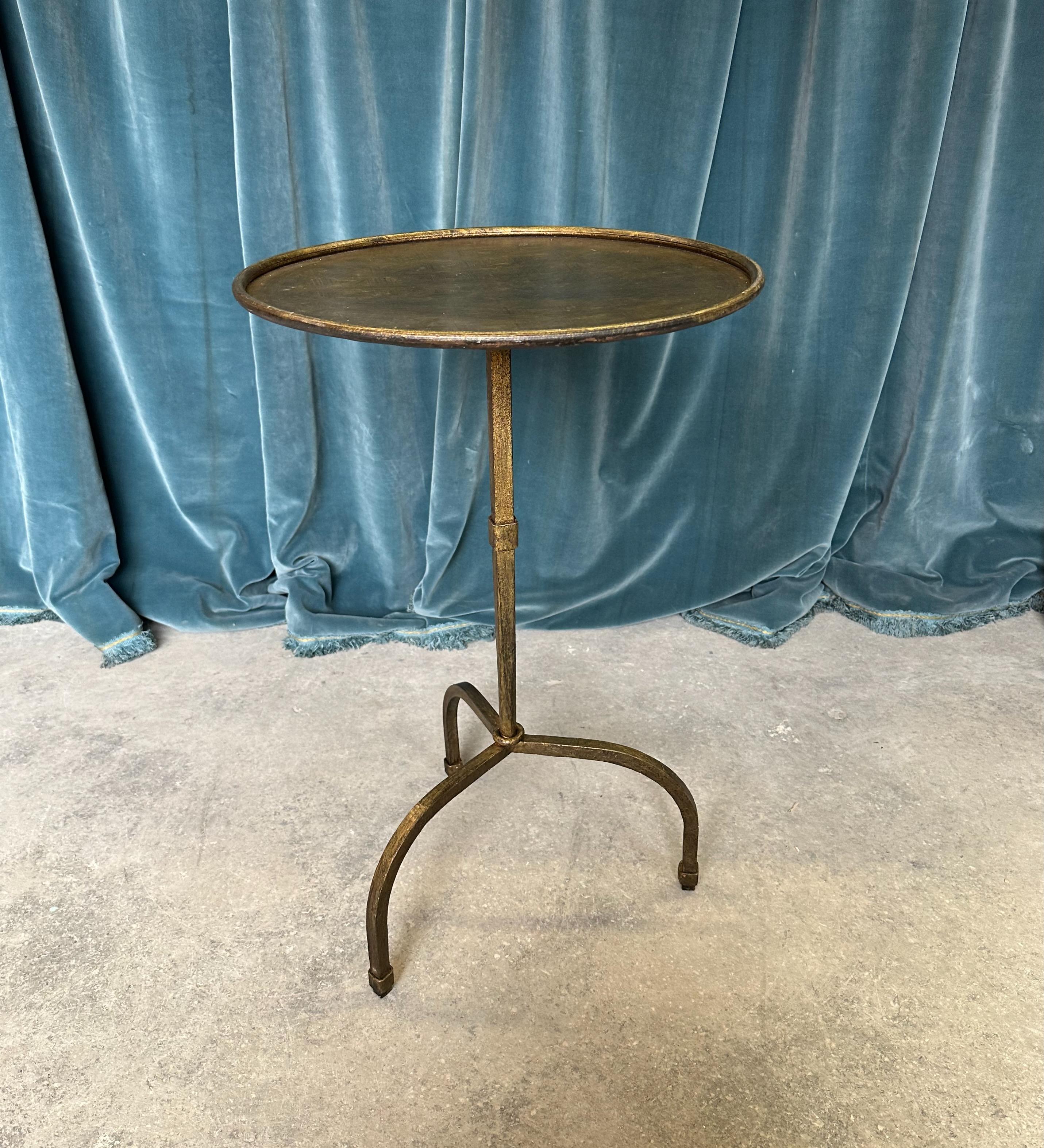 Spanish Gilt Iron Side Table On An Arched Tripod Base For Sale