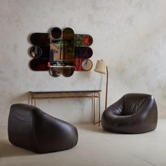 Gilt Iron Squiggle Console Table with Black Marble Top, 1940s