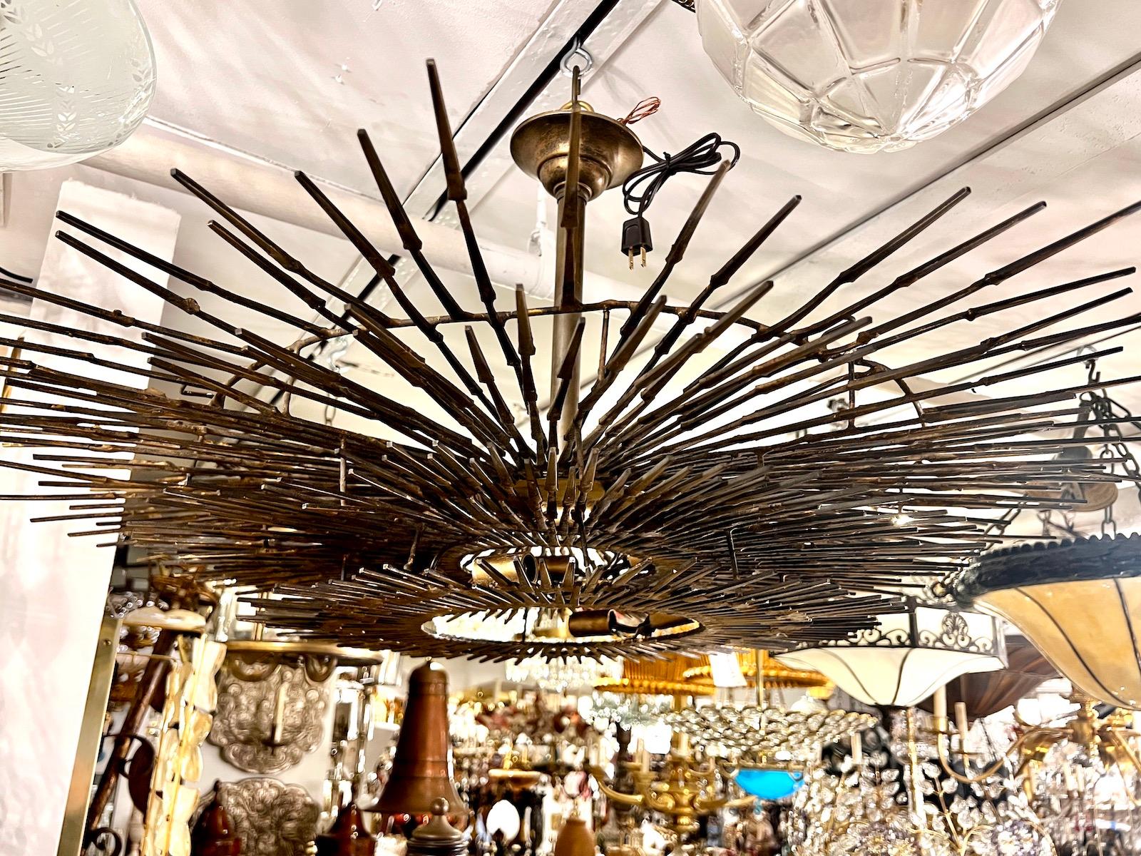 Gilt Iron Sunburst Light Fixture For Sale 1