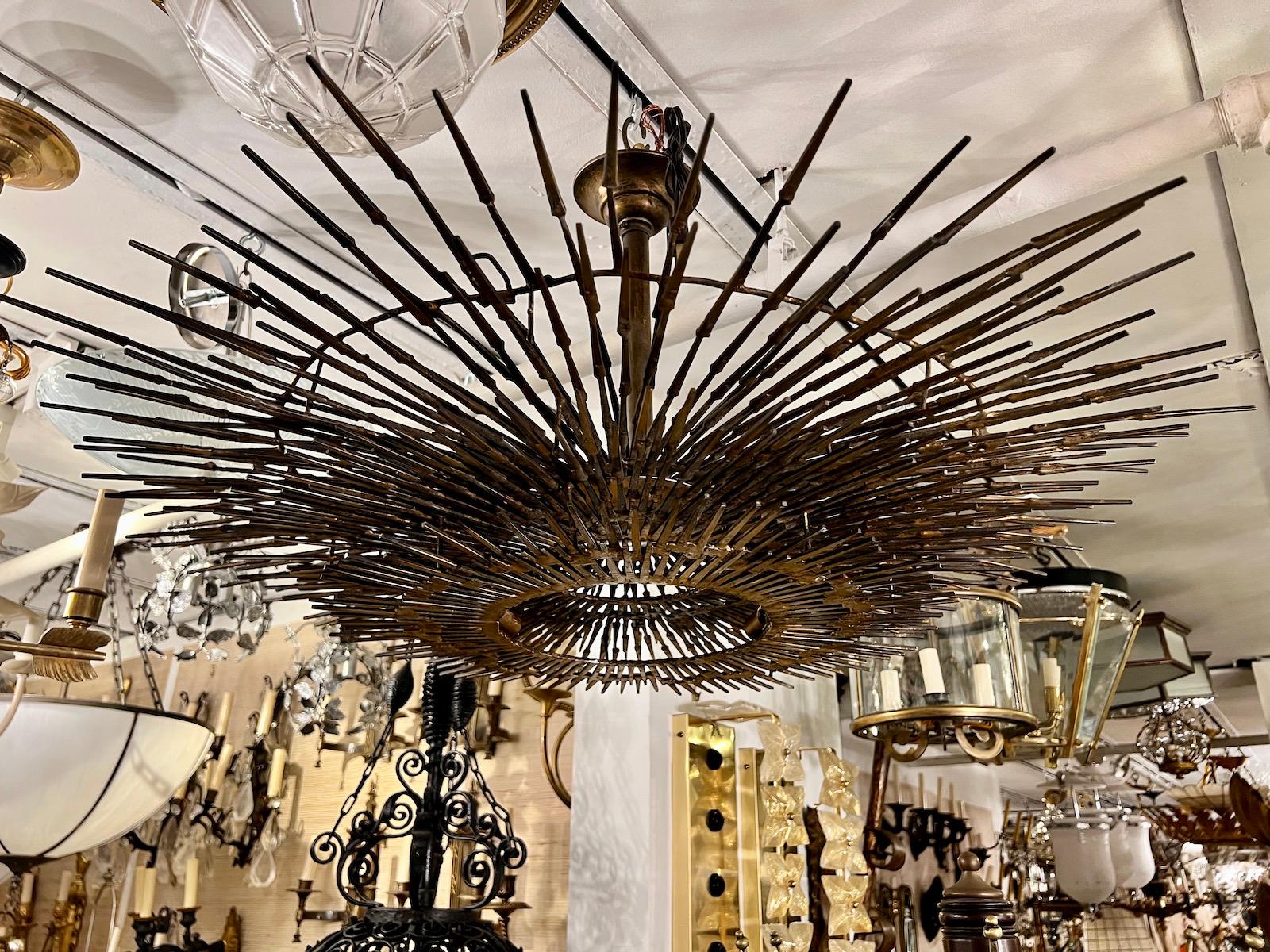 Gilt Iron Sunburst Light Fixture For Sale 2