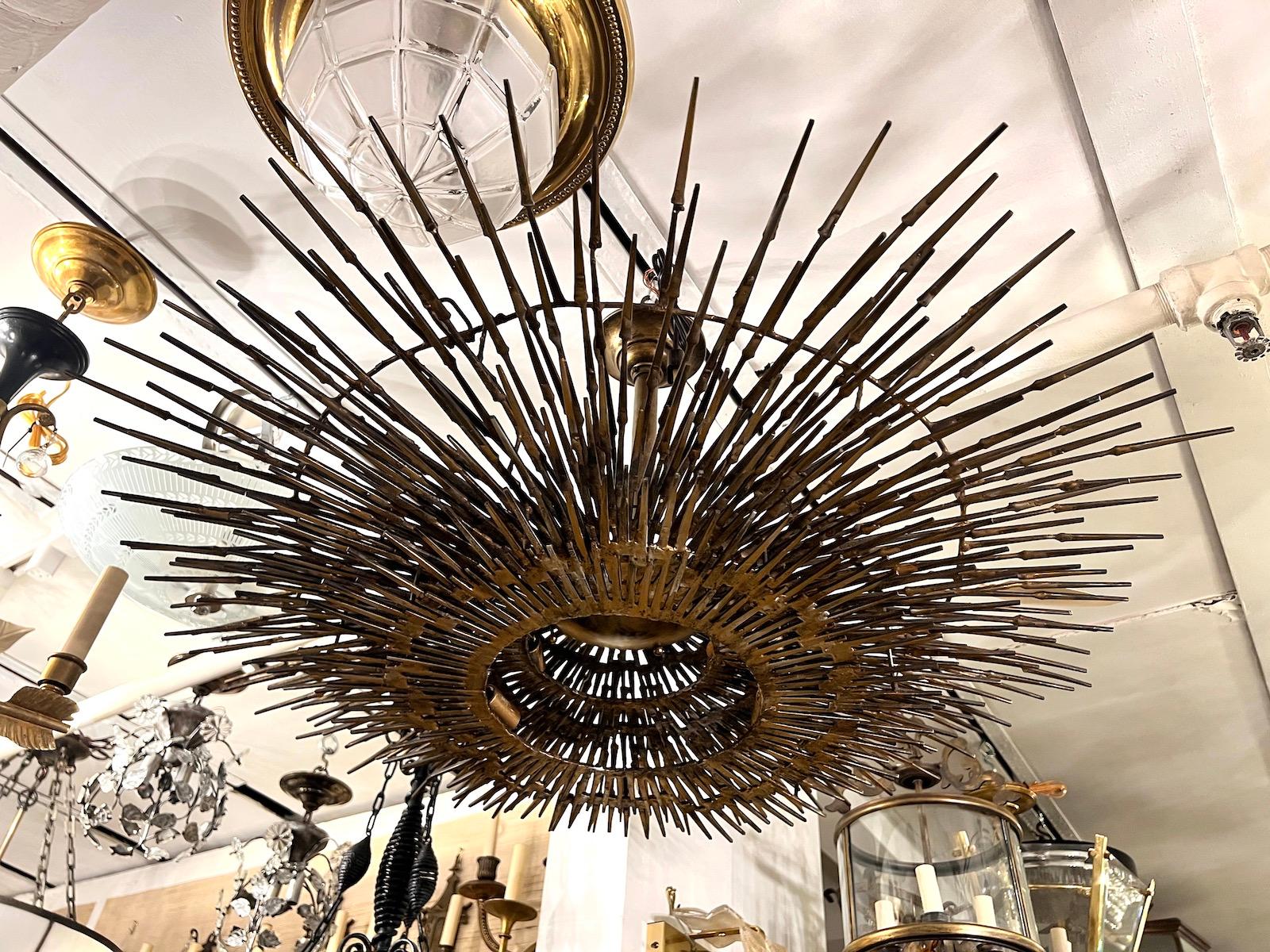 Gilt Iron Sunburst Light Fixture For Sale 3