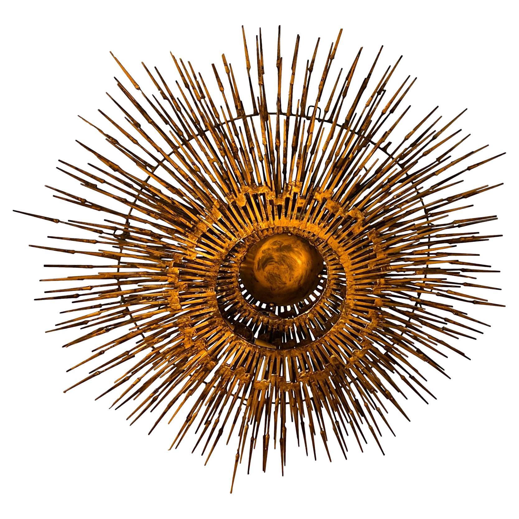 Gilt Iron Sunburst Light Fixture
