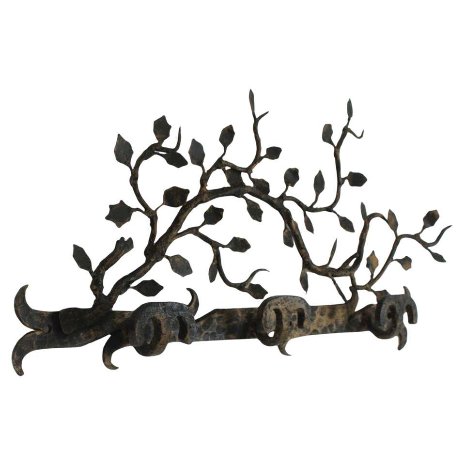 Spanish Rustic Wall Coat Rack in Patinated Wood For Sale at 1stDibs ...
