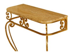 Gilt Iron Wall-Mounted Console with Marble Top