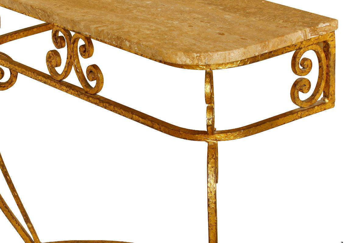 Gilt Iron Wall-Mounted Console with Marble Top In Good Condition In Locust Valley, NY
