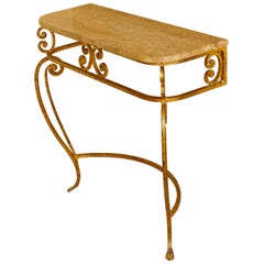 Gilt Iron Wall-Mounted Console with Marble Top