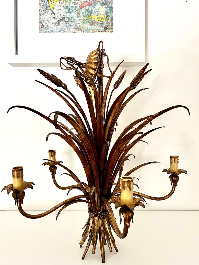 Gilt Italian Floral Sheaf of Wheat Five-Light Chandelier Coco Chanel at  1stDibs