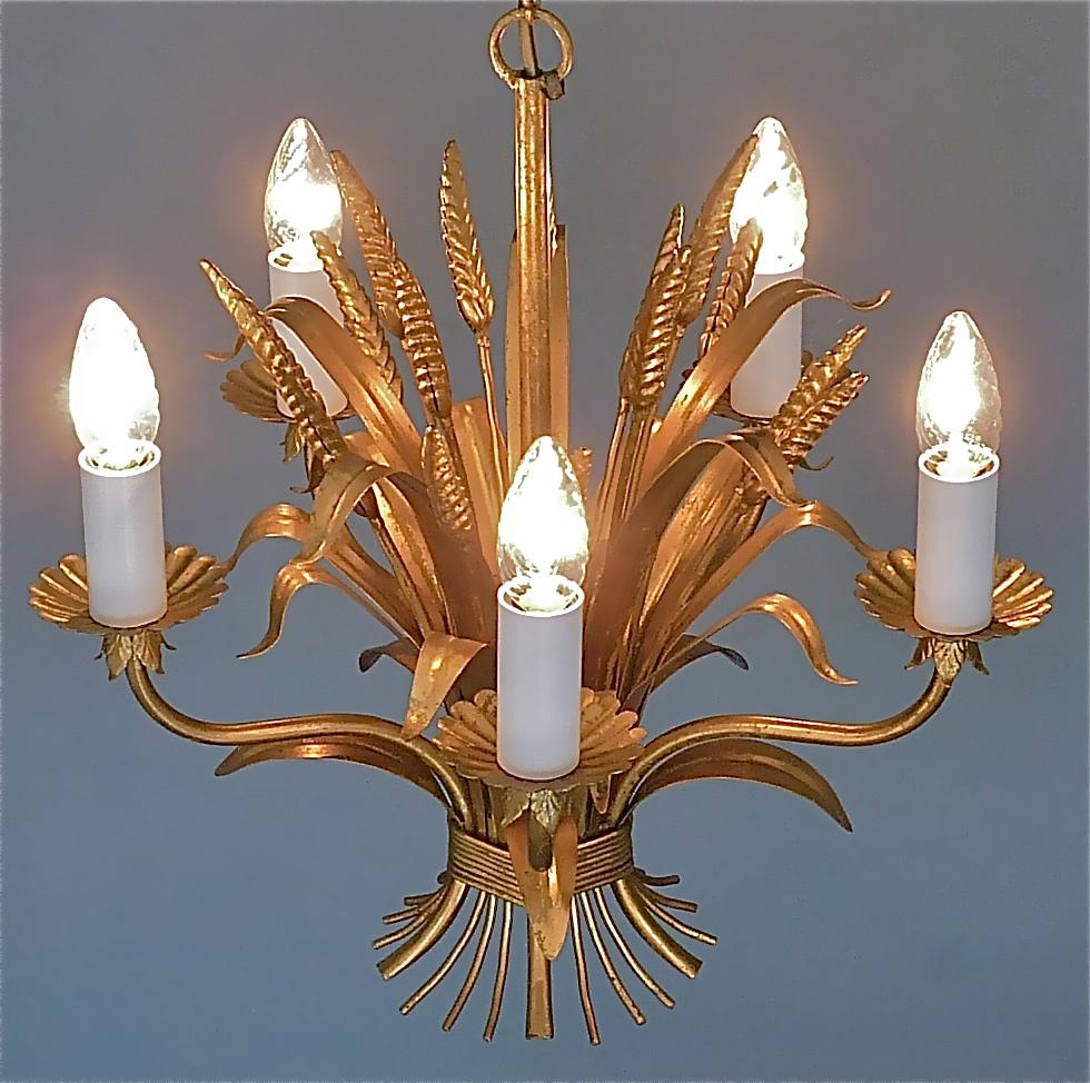 Gilt Italian Floral Sheaf of Wheat Five-Light Chandelier Coco Chanel Style, Kögl For Sale 6