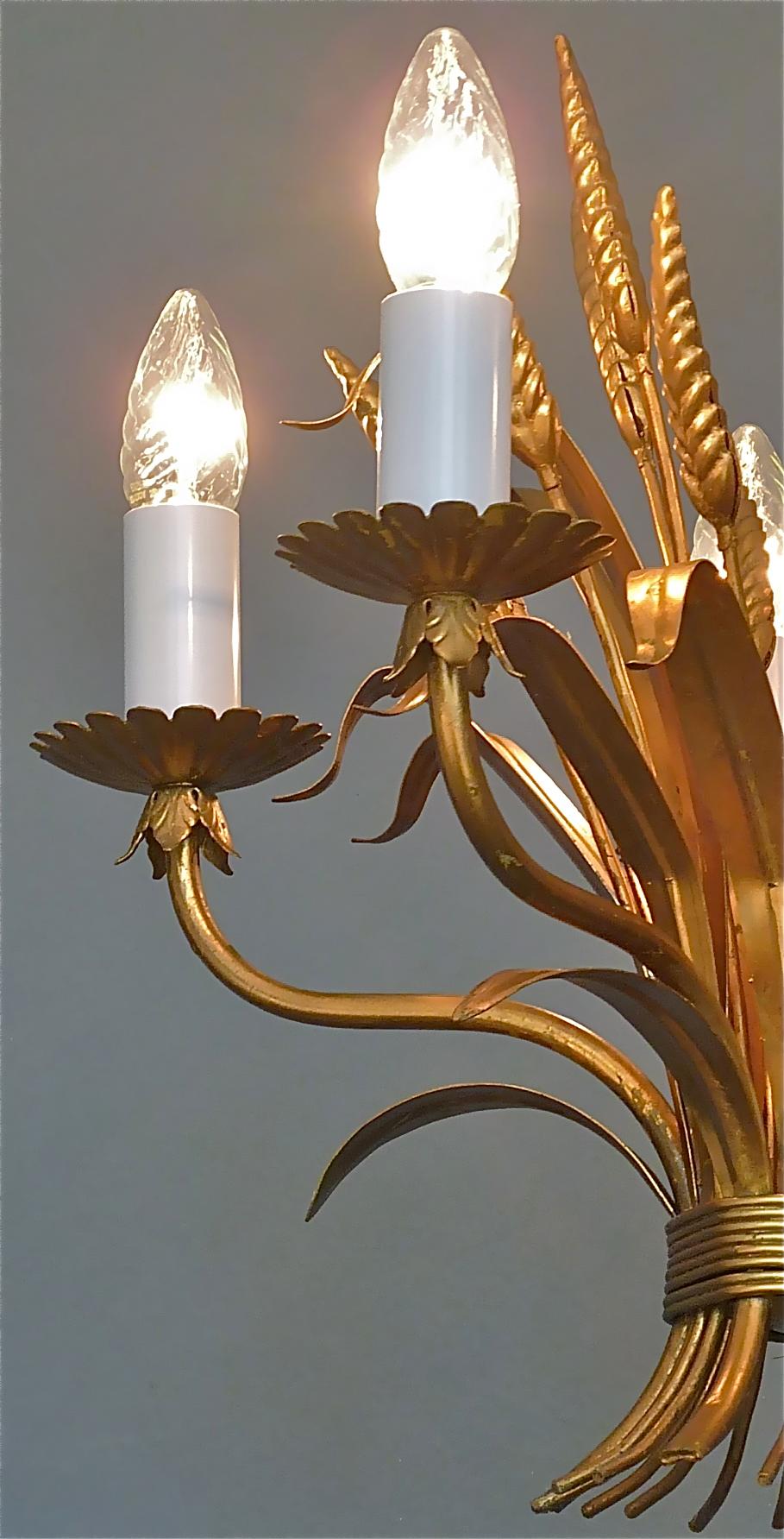 Gilt Italian Floral Sheaf of Wheat Five-Light Chandelier Coco Chanel Style, Kögl For Sale 7