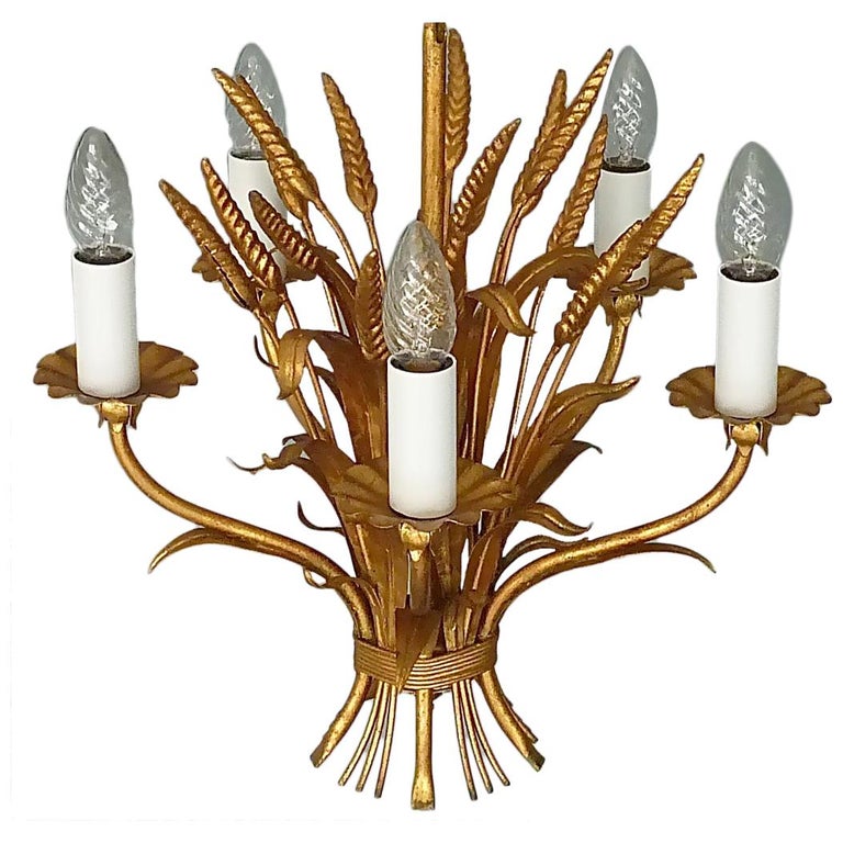 Gilt Italian Floral Sheaf of Wheat Five-Light Chandelier Coco Chanel Style,  Kögl For Sale at 1stDibs | coco chanel chandelier, coco chanel light fixture,  wheat sheaf chandelier