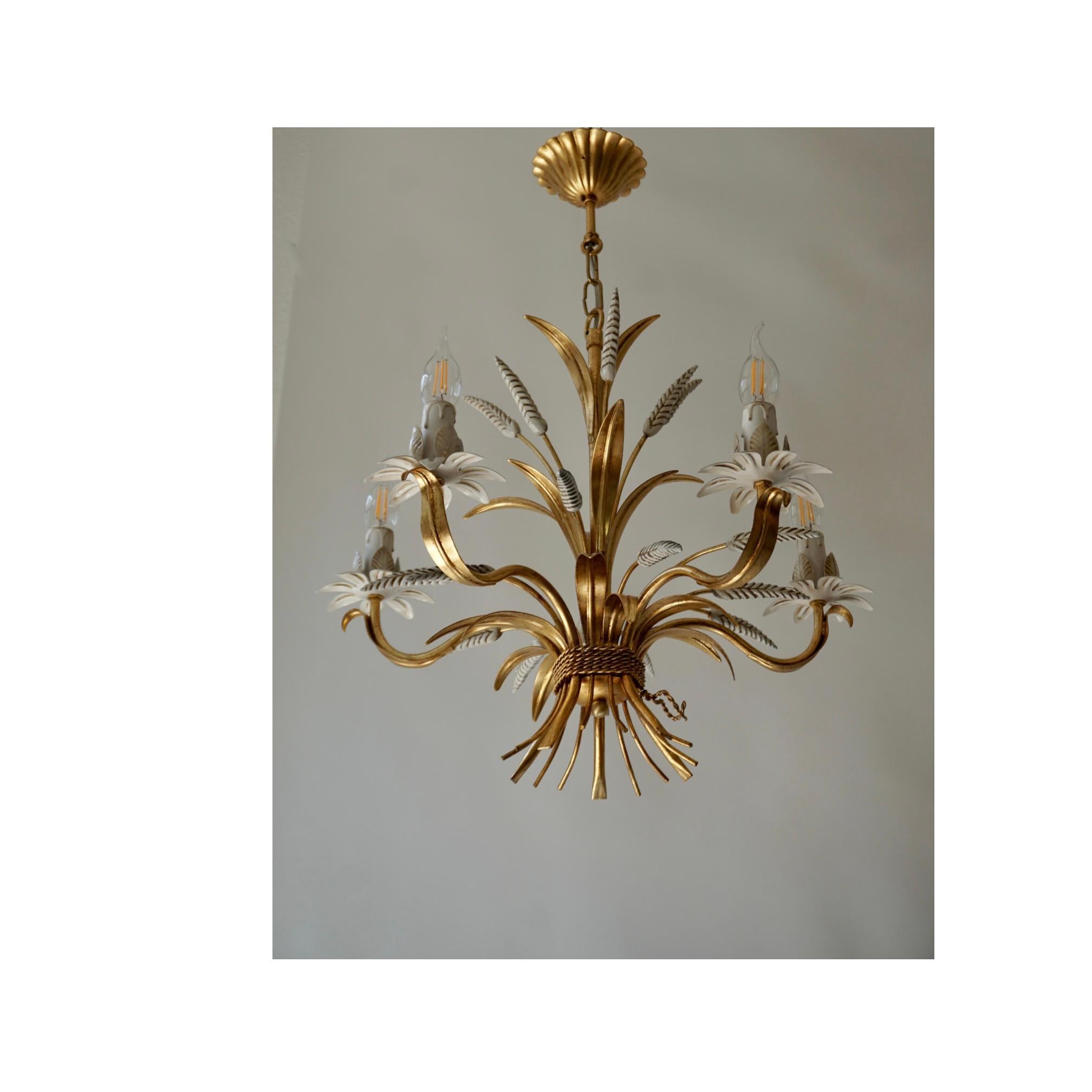 20th Century Gilt Italian Floral sheaf of wheat five-light chandeliers Coco Chanel For Sale