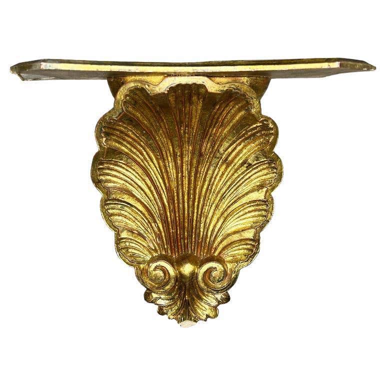 Gilt Italian Florentine Shell Mounted Wall Shelf with Gold Shell Motif ...