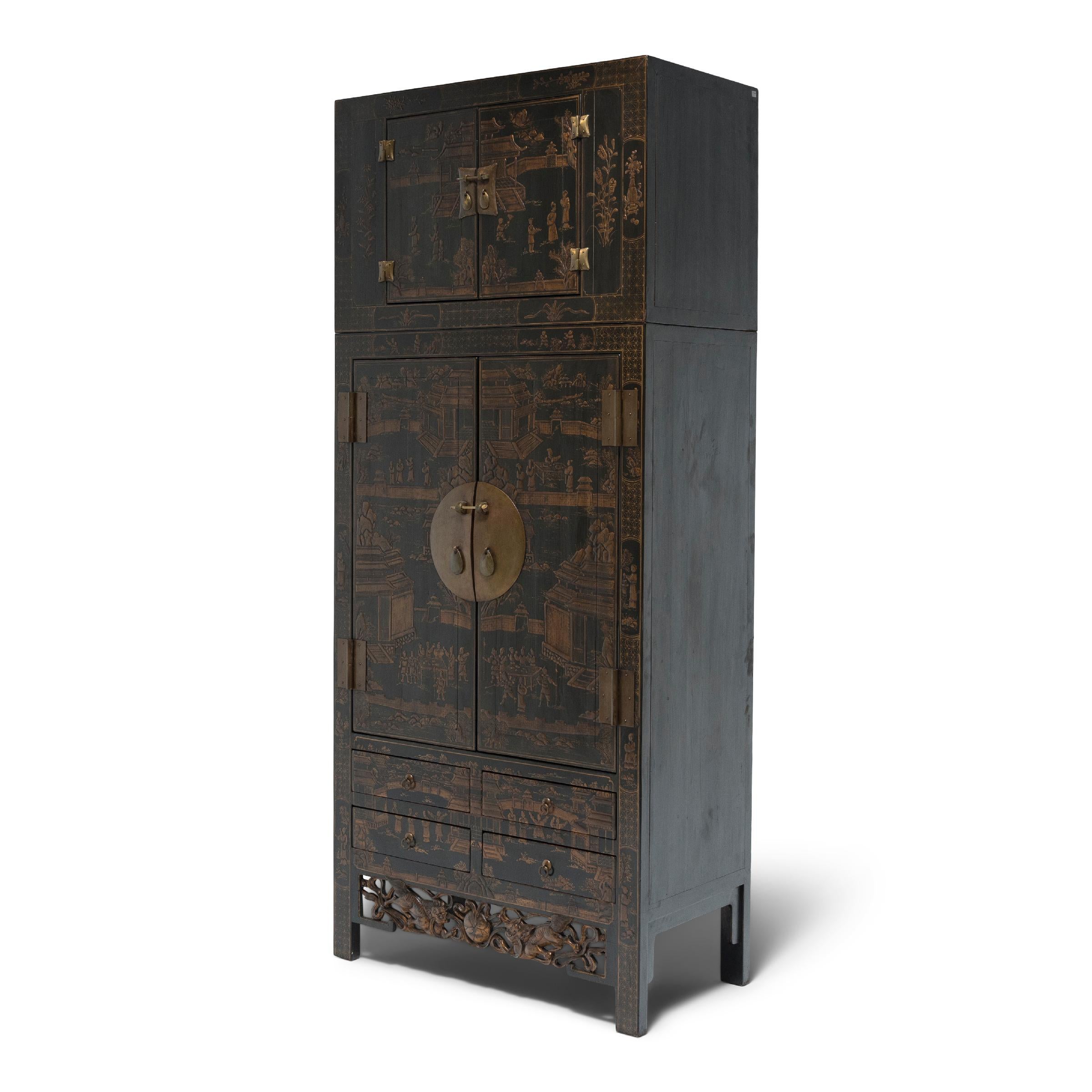 Qing Gilt Lacquer Compound Cabinet, c. 1900 For Sale
