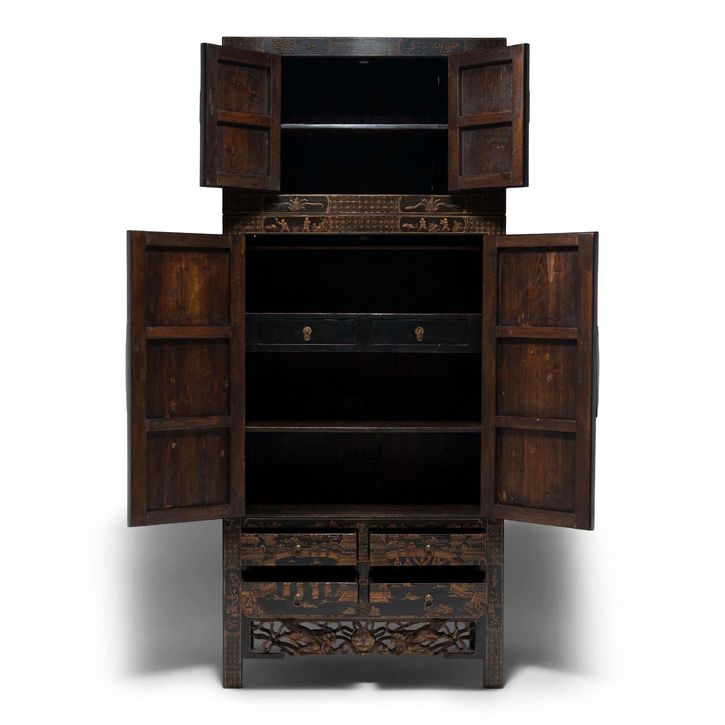 Gilt Lacquer Compound Cabinet, c. 1900 In Good Condition For Sale In Chicago, IL