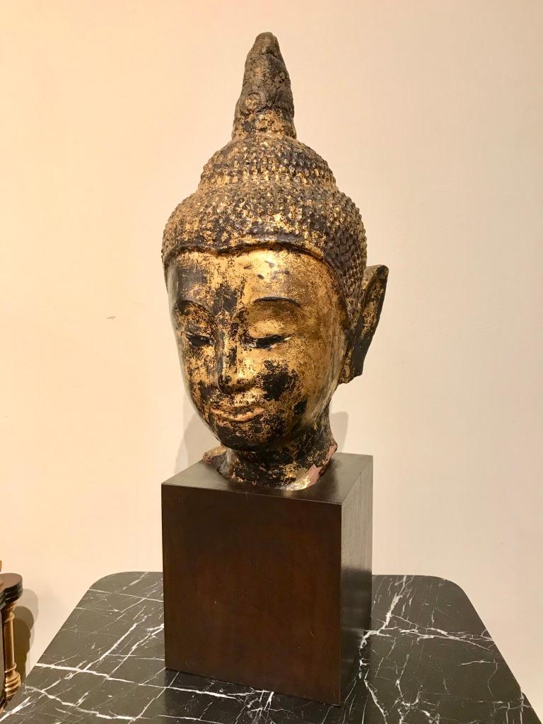 Lacquered Gilt Lacquer Thai Head of Buddha