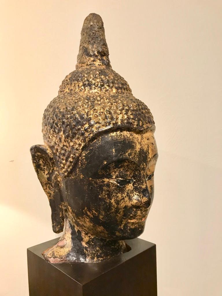 Gilt Lacquer Thai Head of Buddha In Good Condition In Stamford, CT