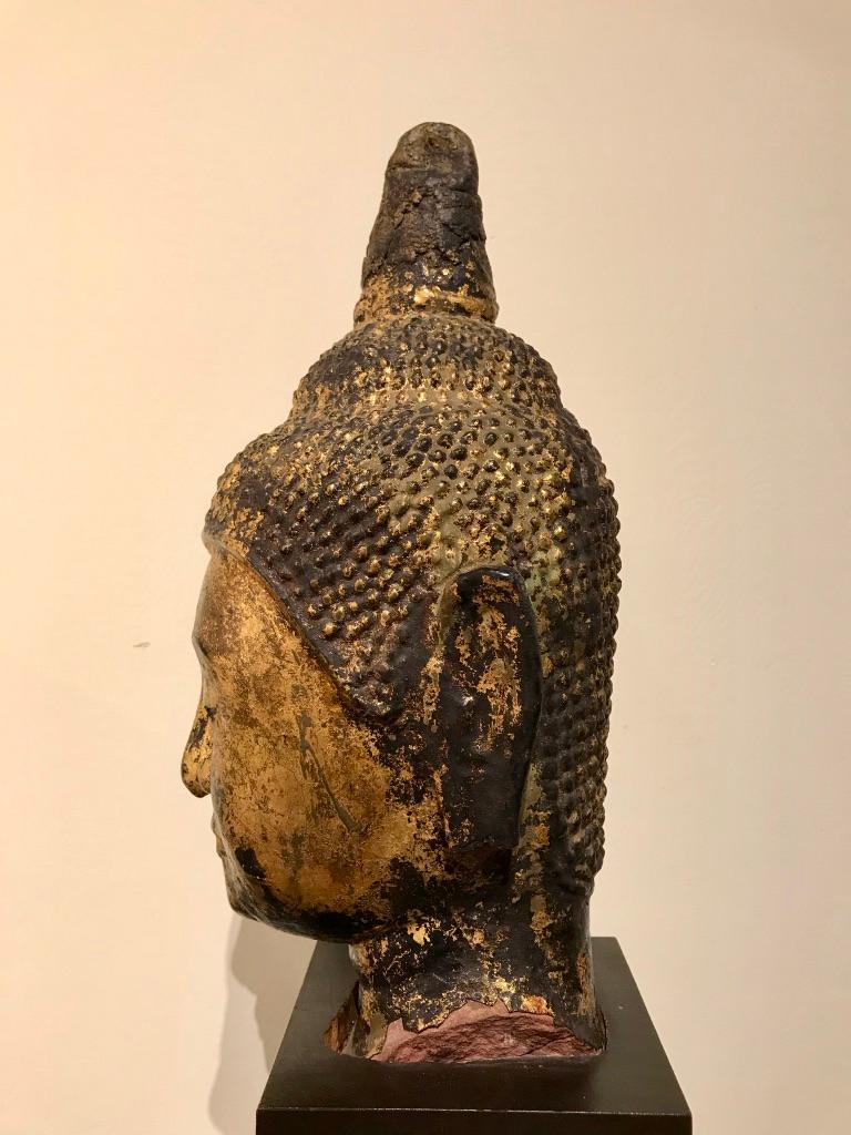19th Century Gilt Lacquer Thai Head of Buddha