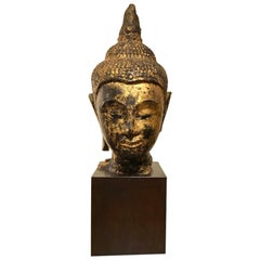 Antique Gilt Lacquer Thai Head of Buddha