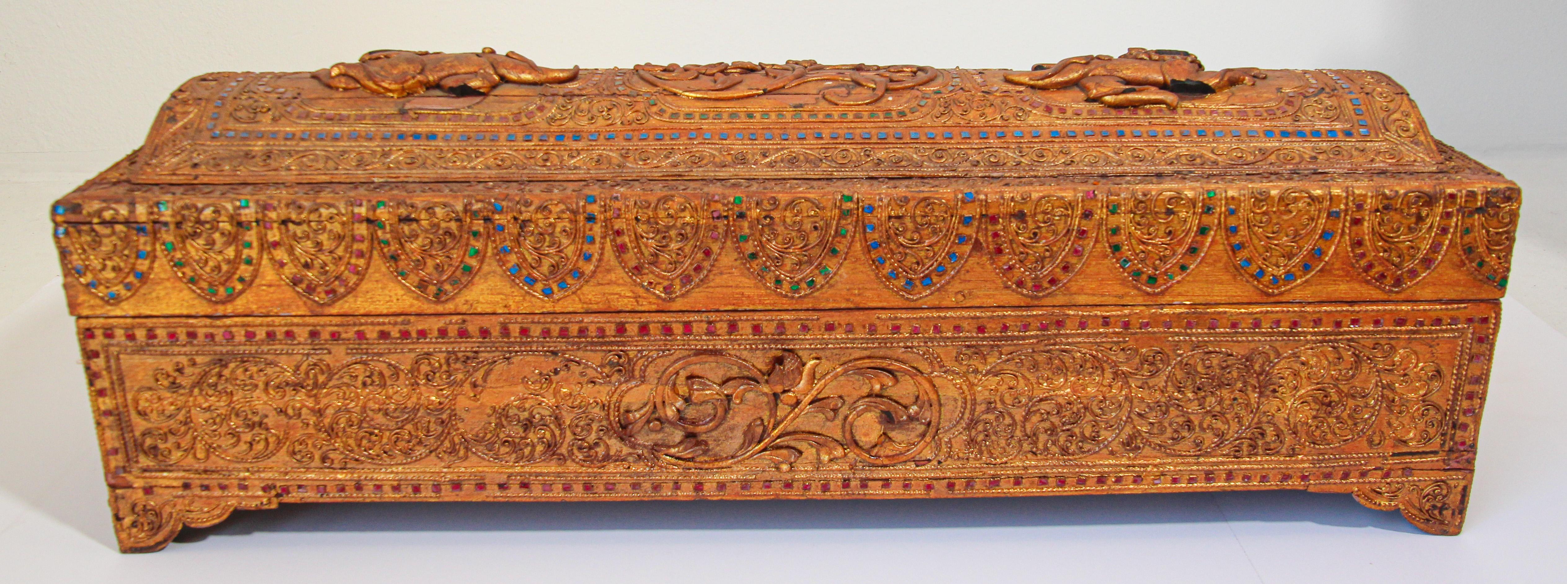 Teak Gilt Lacquer Wood Manuscript Storage Box Burma 19th Century For Sale