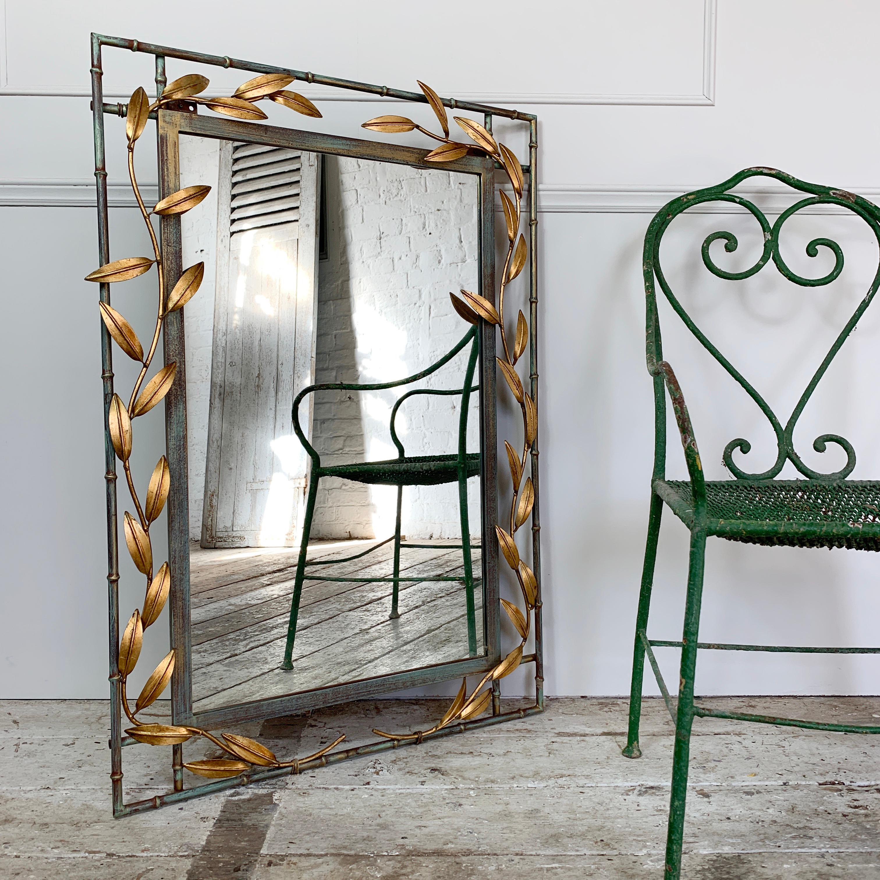 Gold Leaves with Green, Faux Bamboo Mirror  5