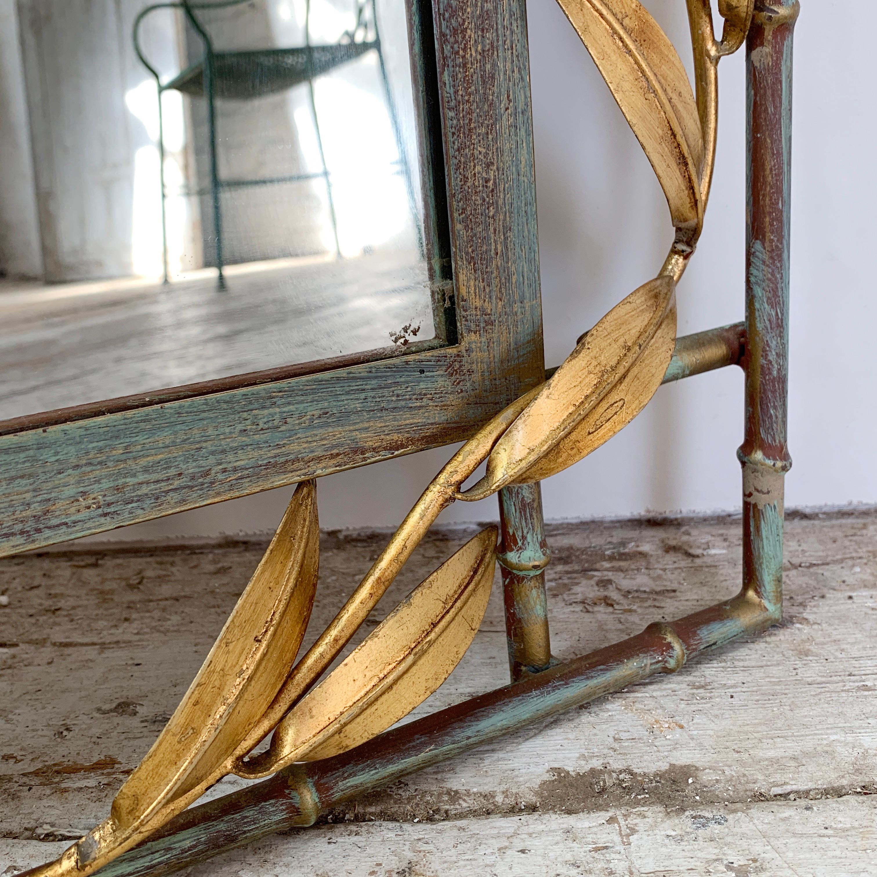 Gold Leaves with Green, Faux Bamboo Mirror  1