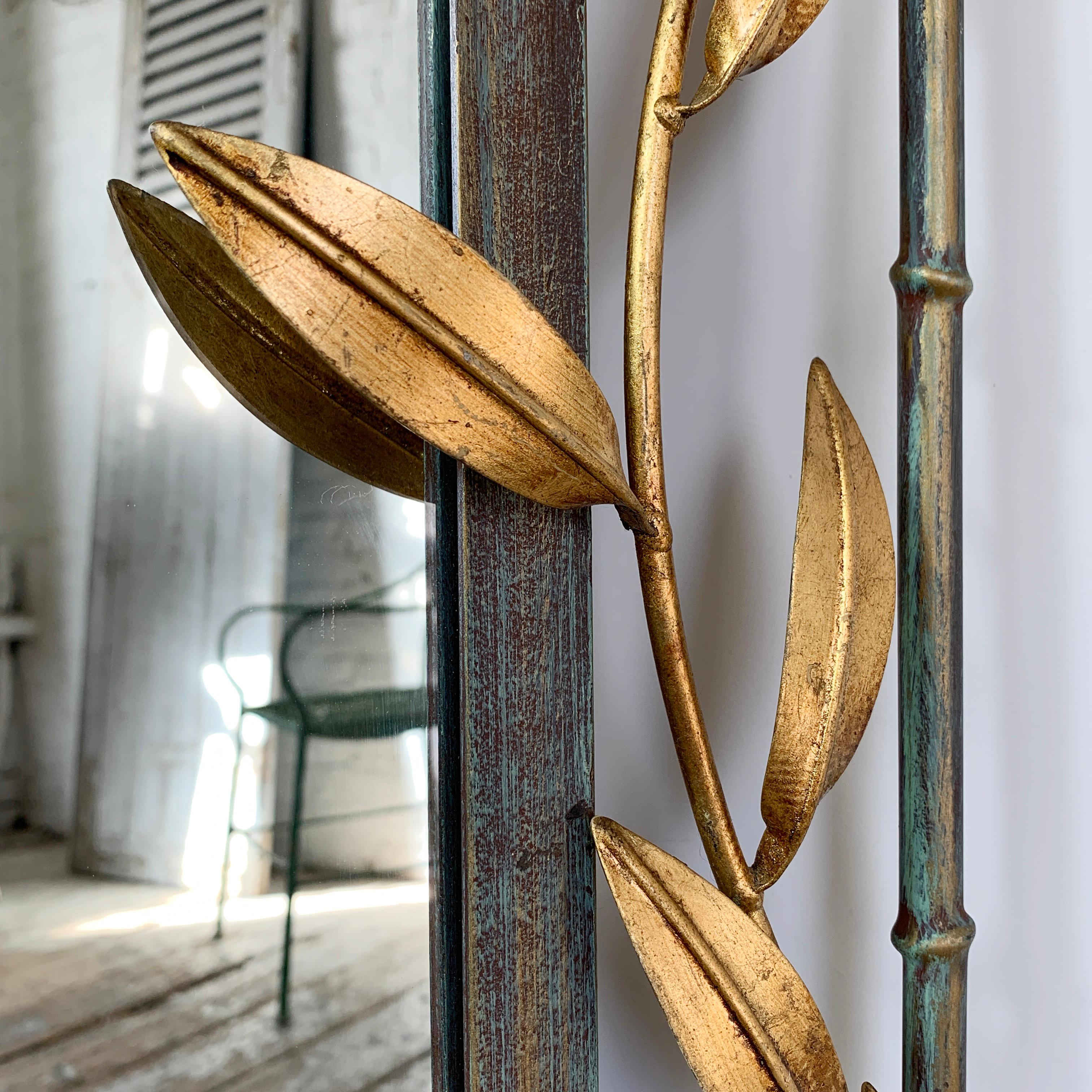 Gold Leaves with Green, Faux Bamboo Mirror  3