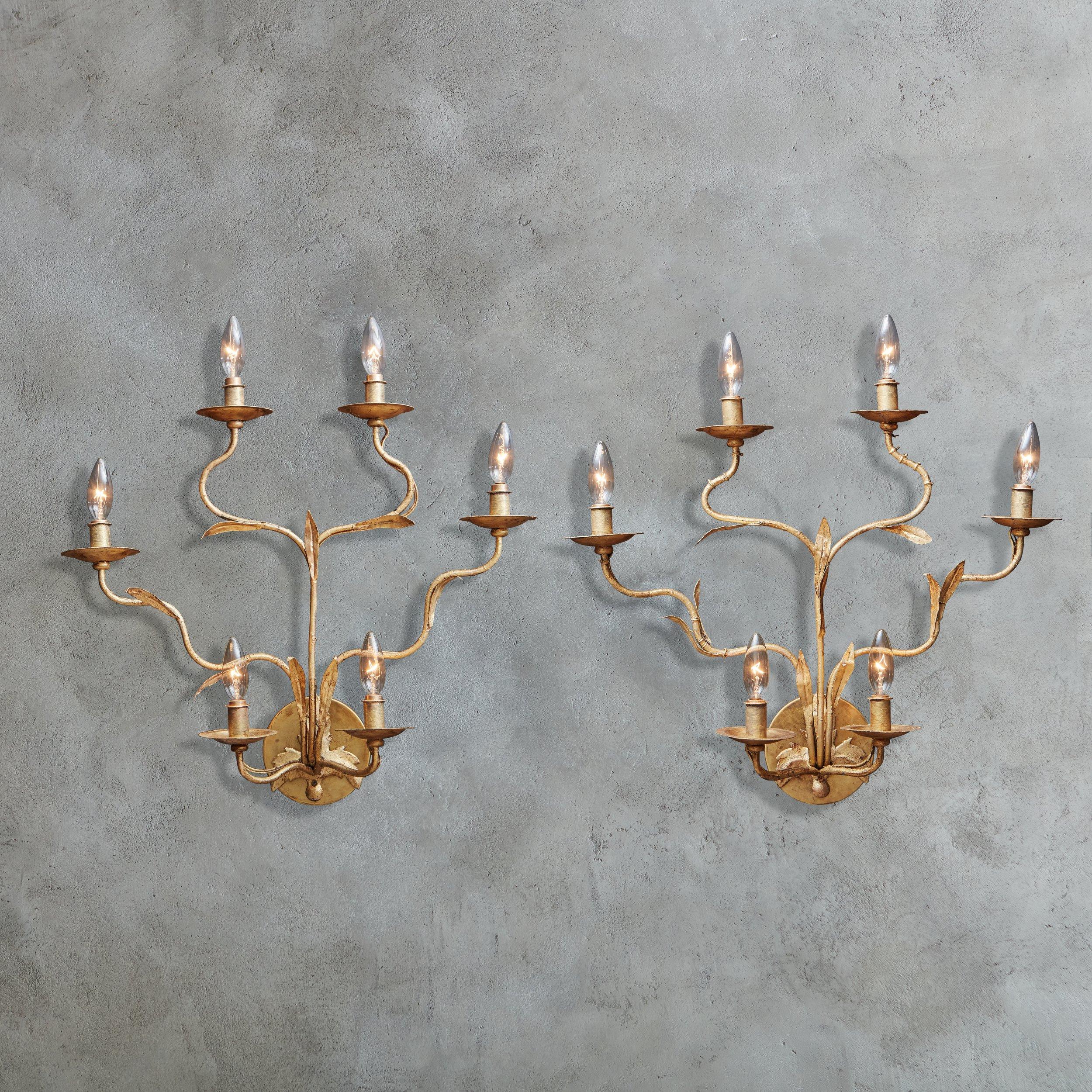 Italian Gilt Leaf Wall Sconce, Italy 1960s - 2 Available For Sale