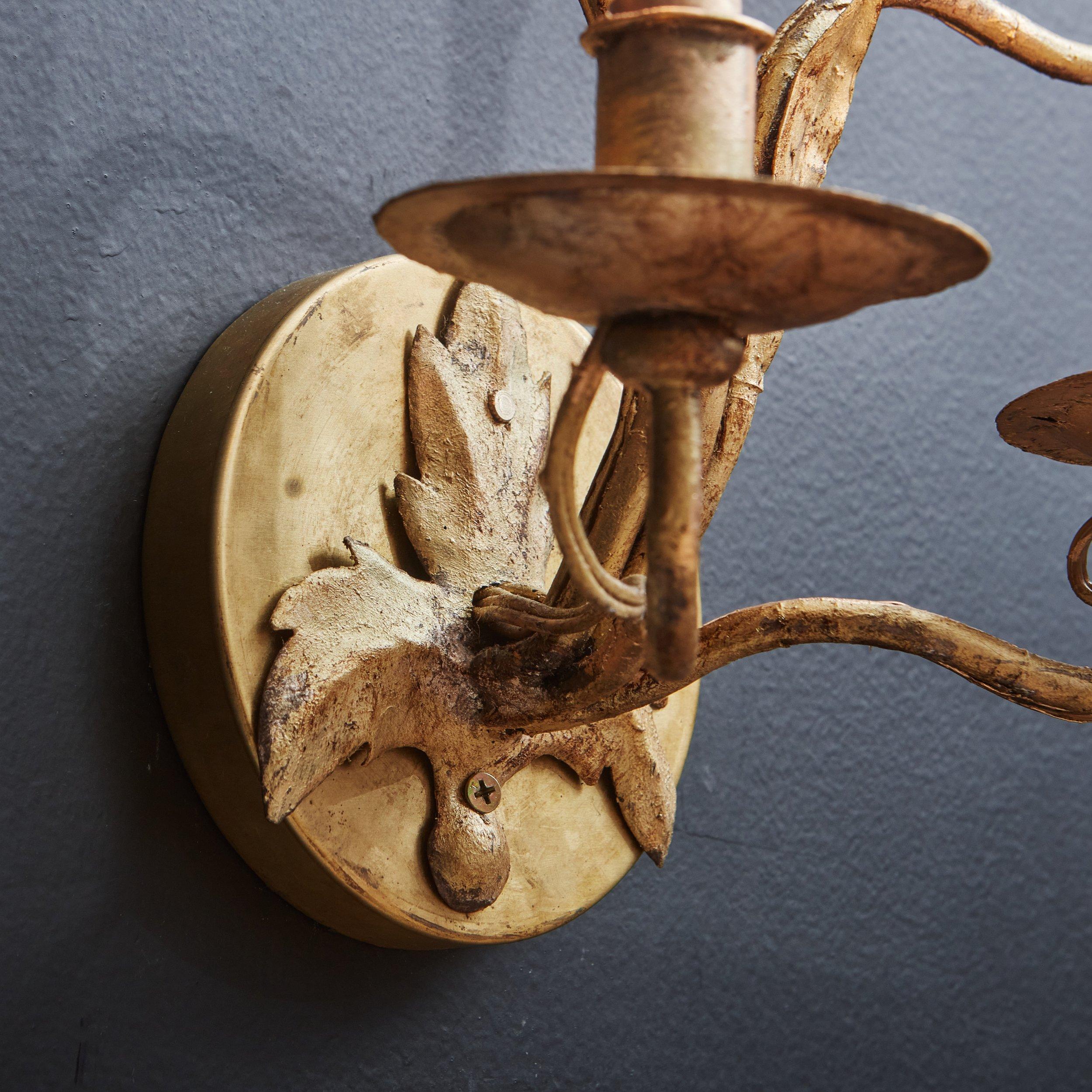 Metal Gilt Leaf Wall Sconce, Italy 1960s - 2 Available For Sale
