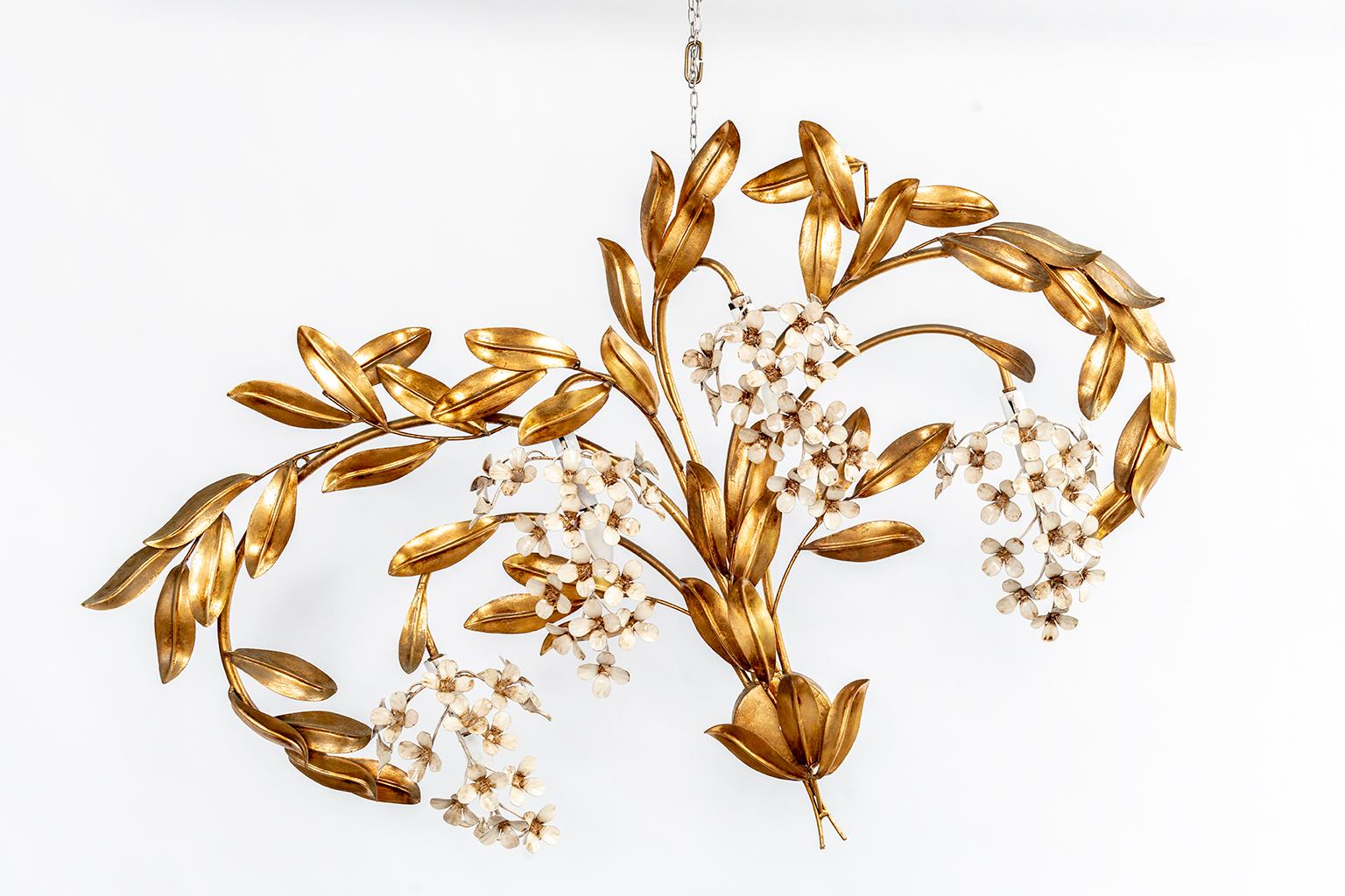 Gilt Leaves and White Flower Appliques with Four Lights 4