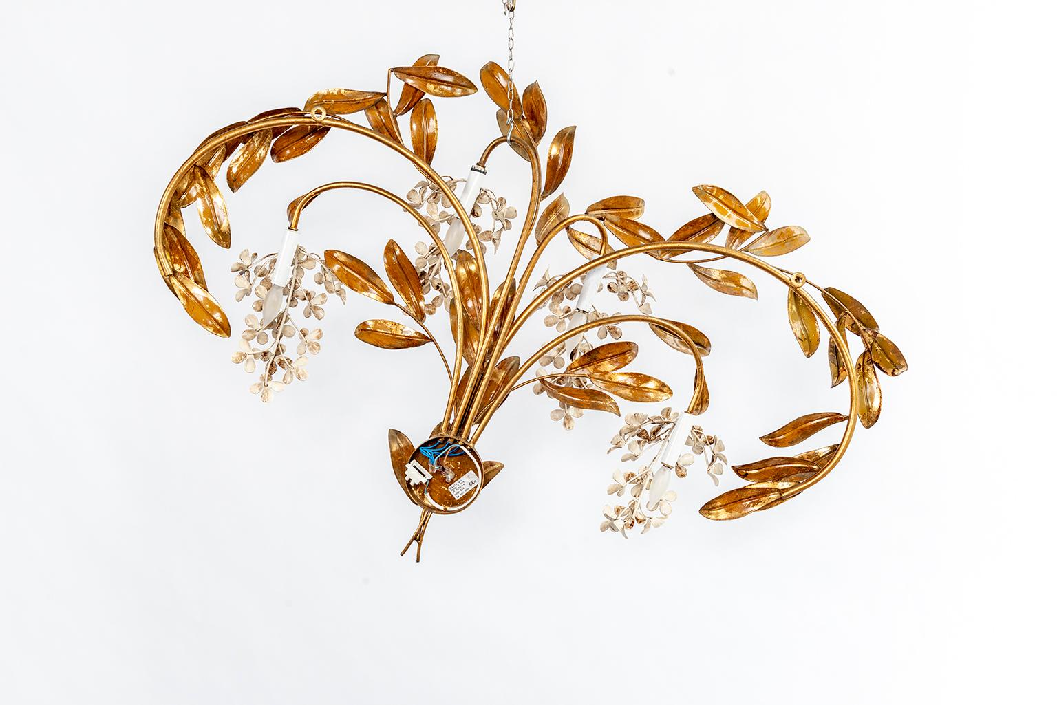 Gilt Leaves and White Flower Appliques with Four Lights 5