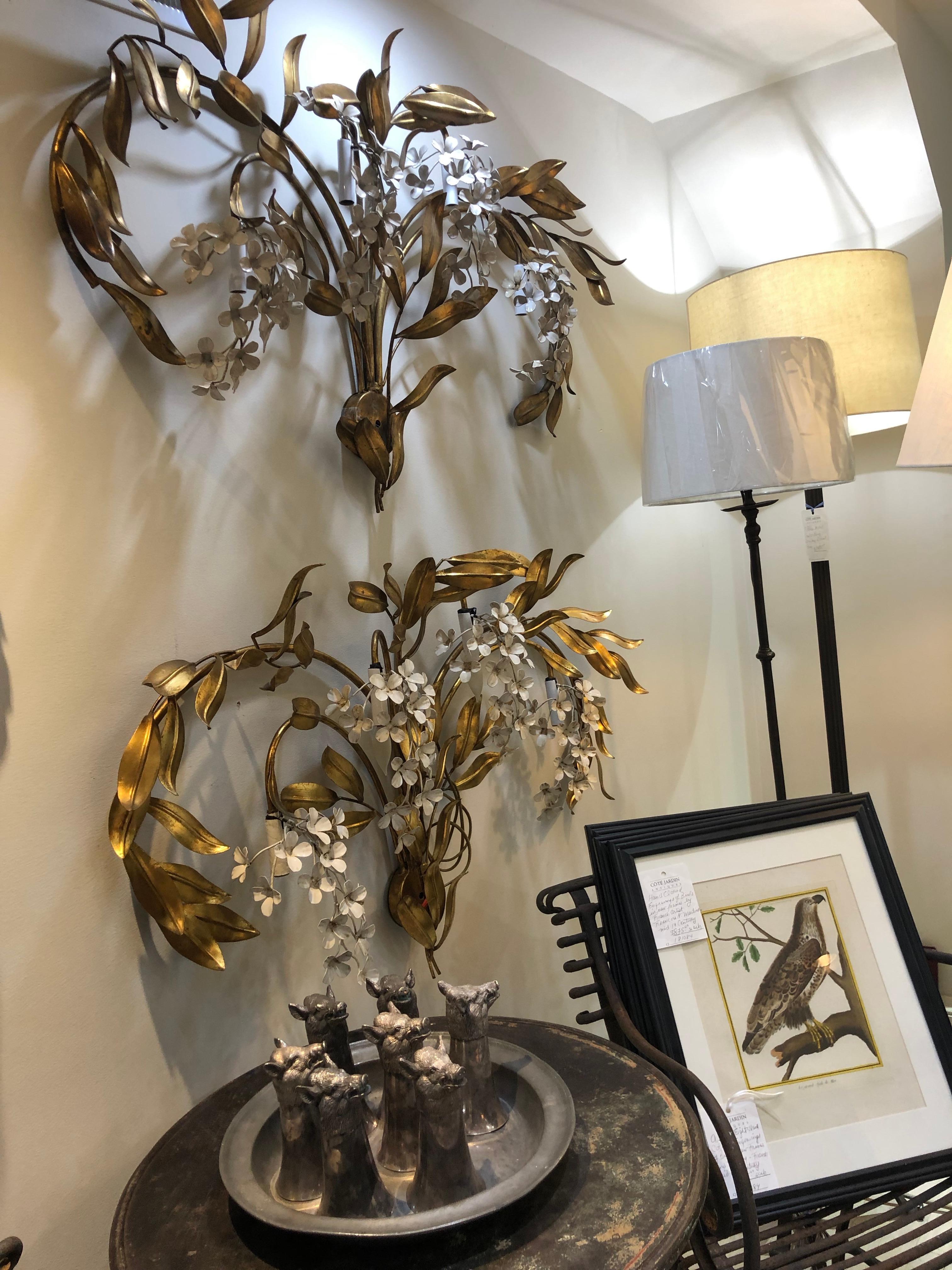 Gilt Leaves and White Flower Appliques with Four Lights 8