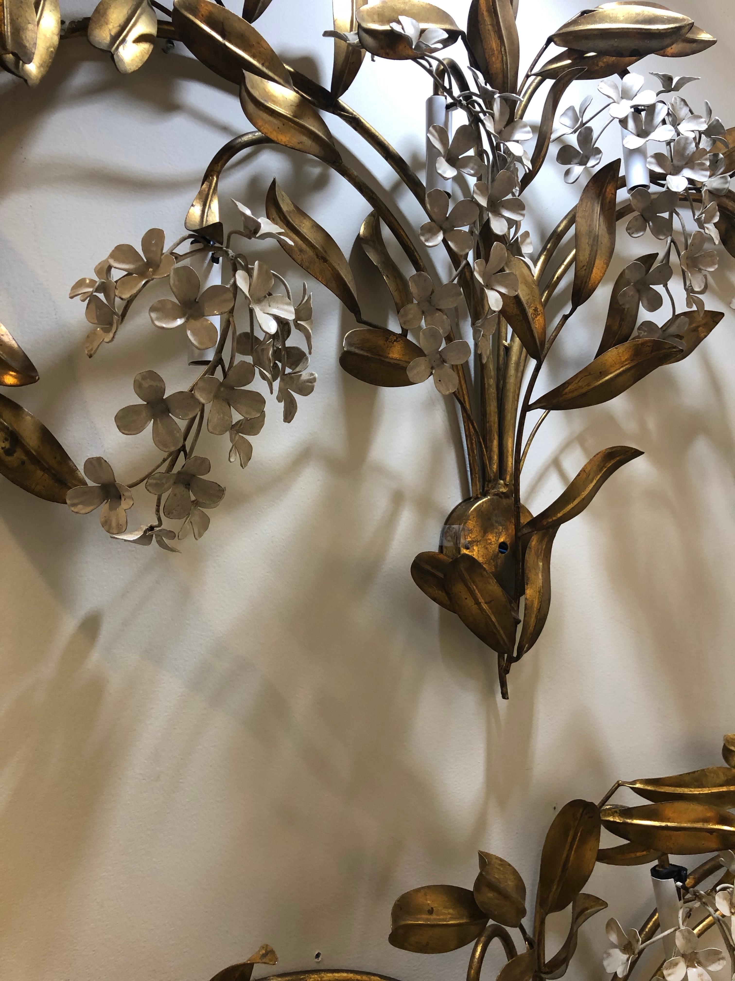 Gilt Leaves and White Flower Appliques with Four Lights 9