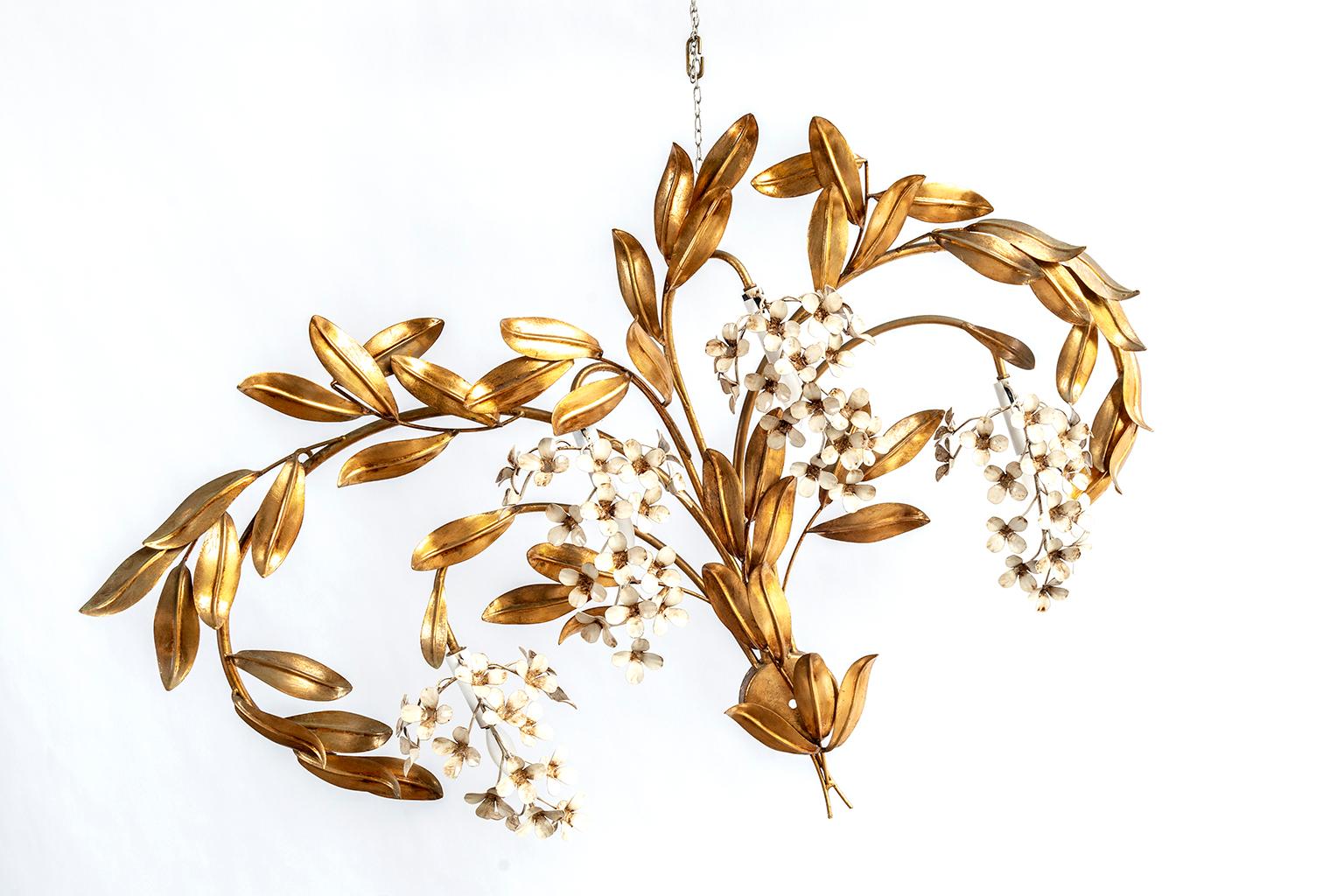 Gilt Leaves and White Flower Appliques with Four Lights In Good Condition In Washington, DC