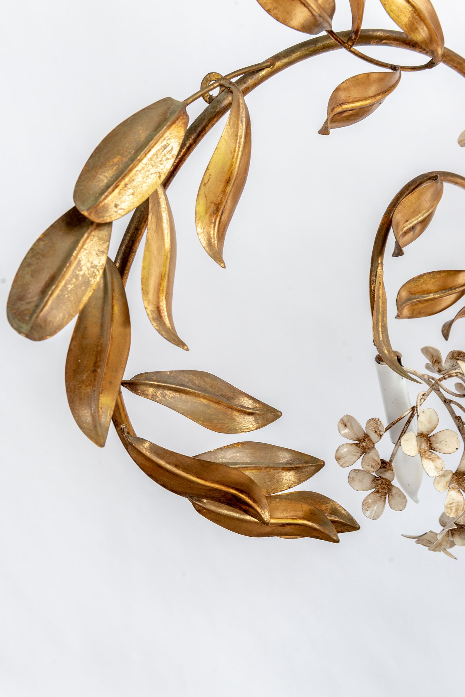 Gilt Leaves and White Flower Appliques with Four Lights 2