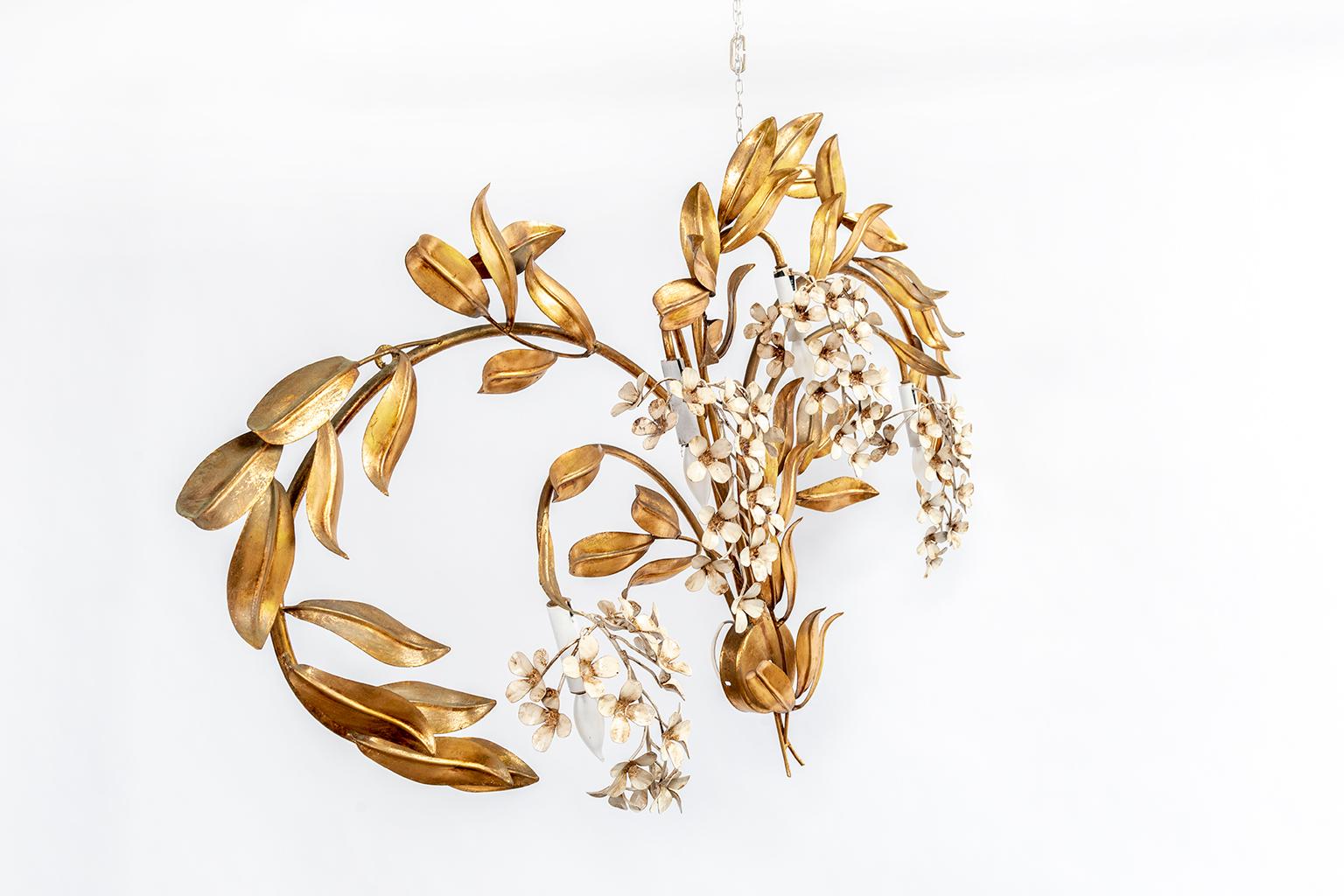 Gilt Leaves and White Flower Appliques with Four Lights 3