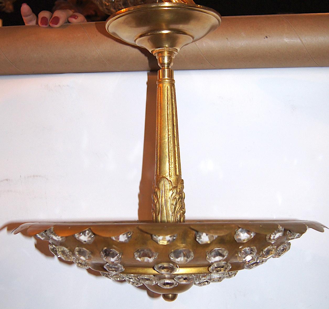 French Gilt Light Fixture with Crystal Insets. Sold Individually. For Sale