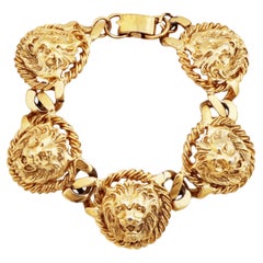 Vintage Gilt Lion Head Medallion Link Bracelet, 1980s