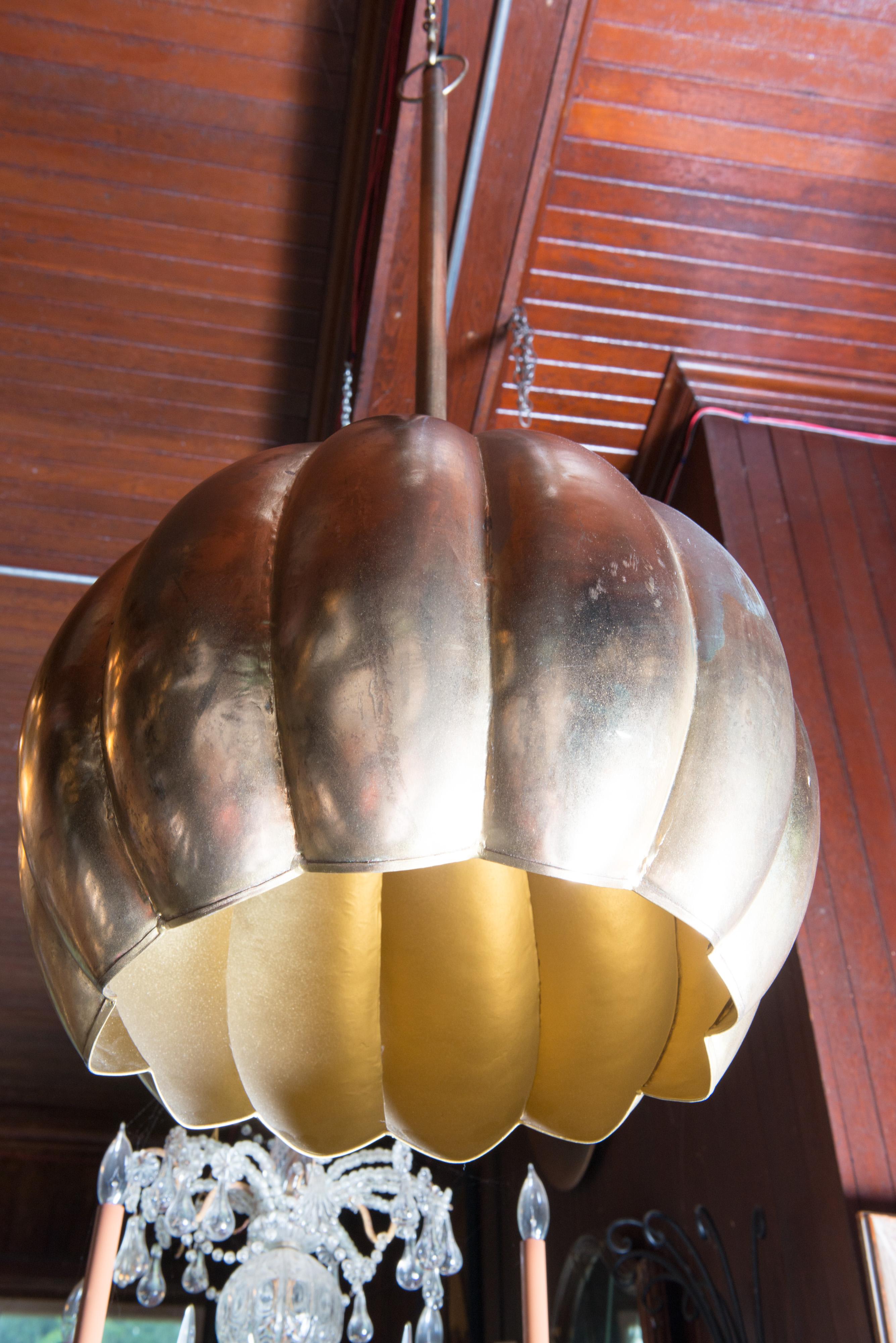 Gilt Lotus Form Pendant Chandelier 5
